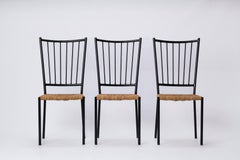Six Rush and Lacquered Steel Chairs by Colette Gueden - France 1950's