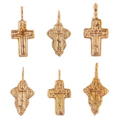 Antique Six Russian Imperial-Era Old Believers’ Pendant Crosses, 19th Century