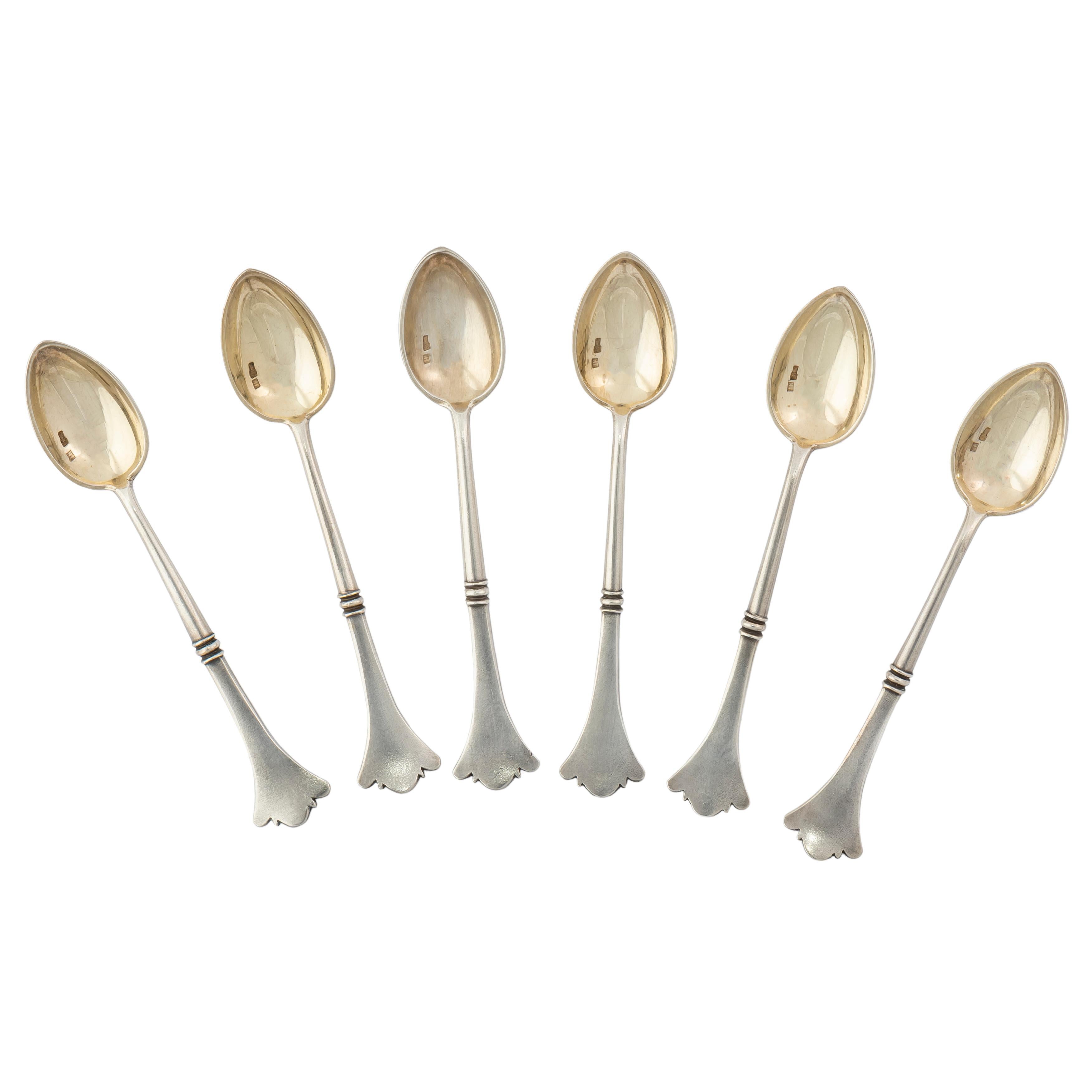 Arts and Crafts Six Russian Parcel-gilt Silver Demi tasse Spoons, Moscow, circa 1900 For Sale