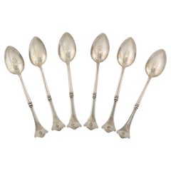 Antique Six Russian Parcel-gilt Silver Demi tasse Spoons, Moscow, circa 1900