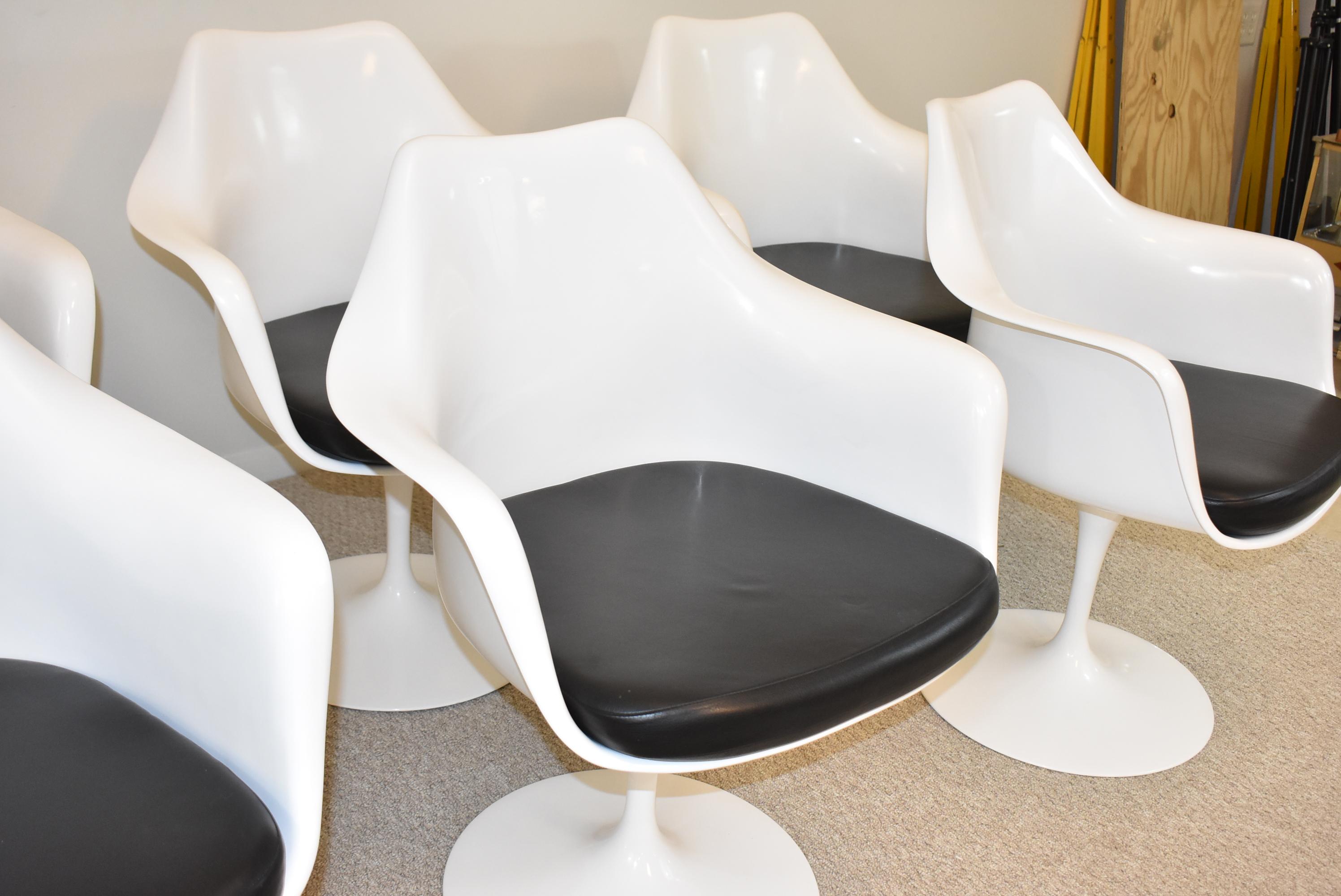 Modern Six Saarinen Swivel Tulip Design Base for Knoll Leather Seats For Sale