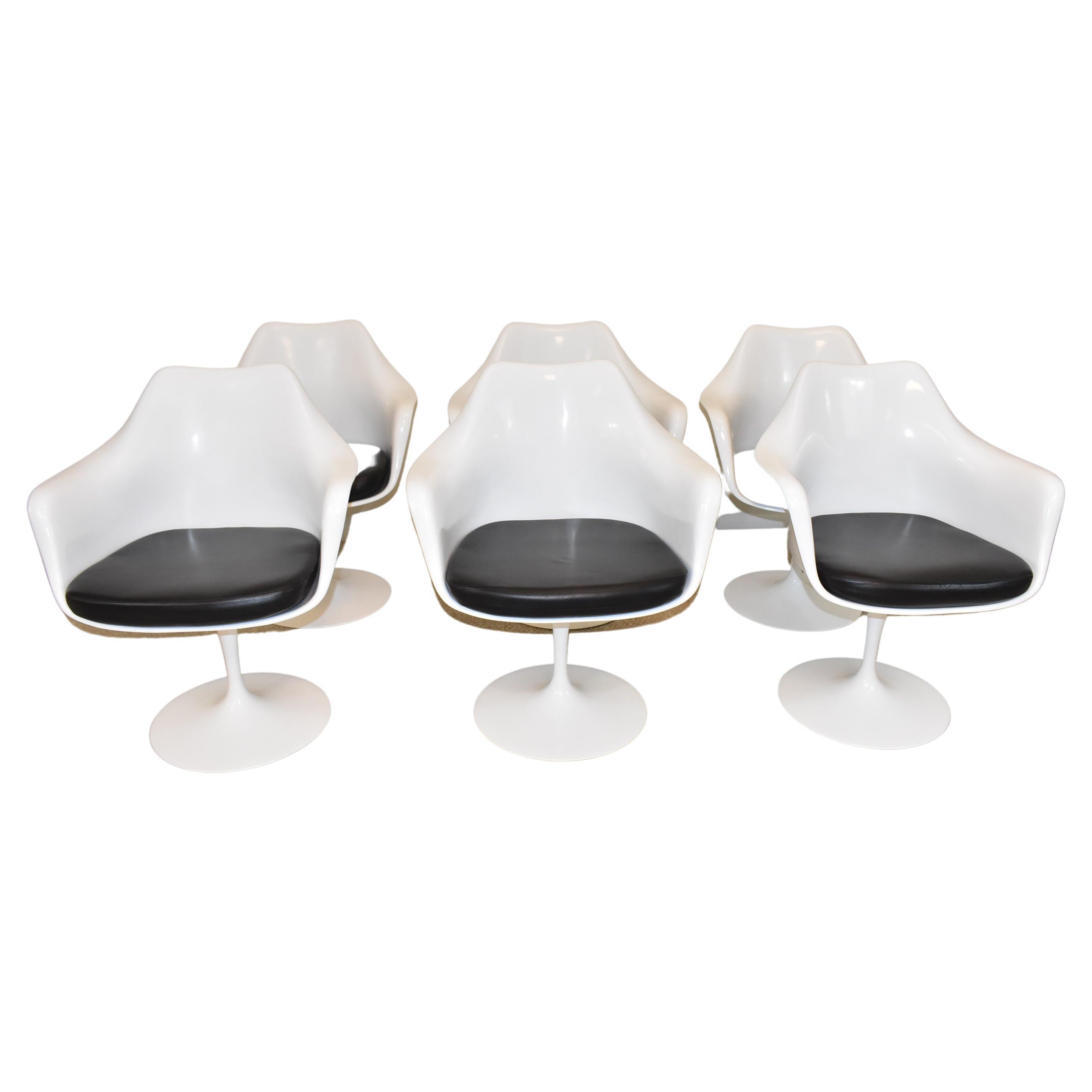 Six Saarinen Swivel Tulip Design Base for Knoll Leather Seats For Sale
