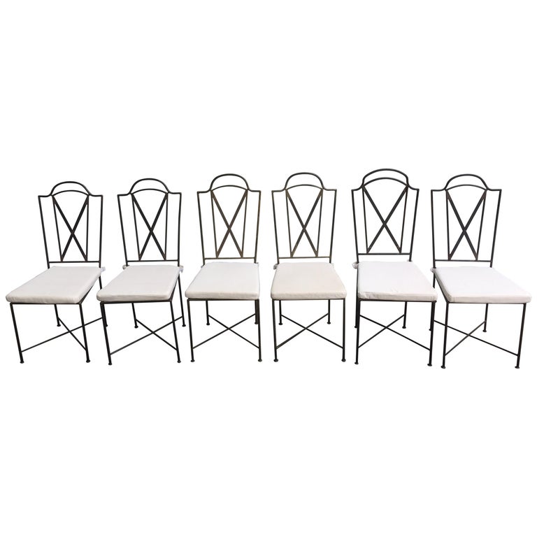 Six Salterini Handwrought Iron Bronze Patinated High Back Chairs