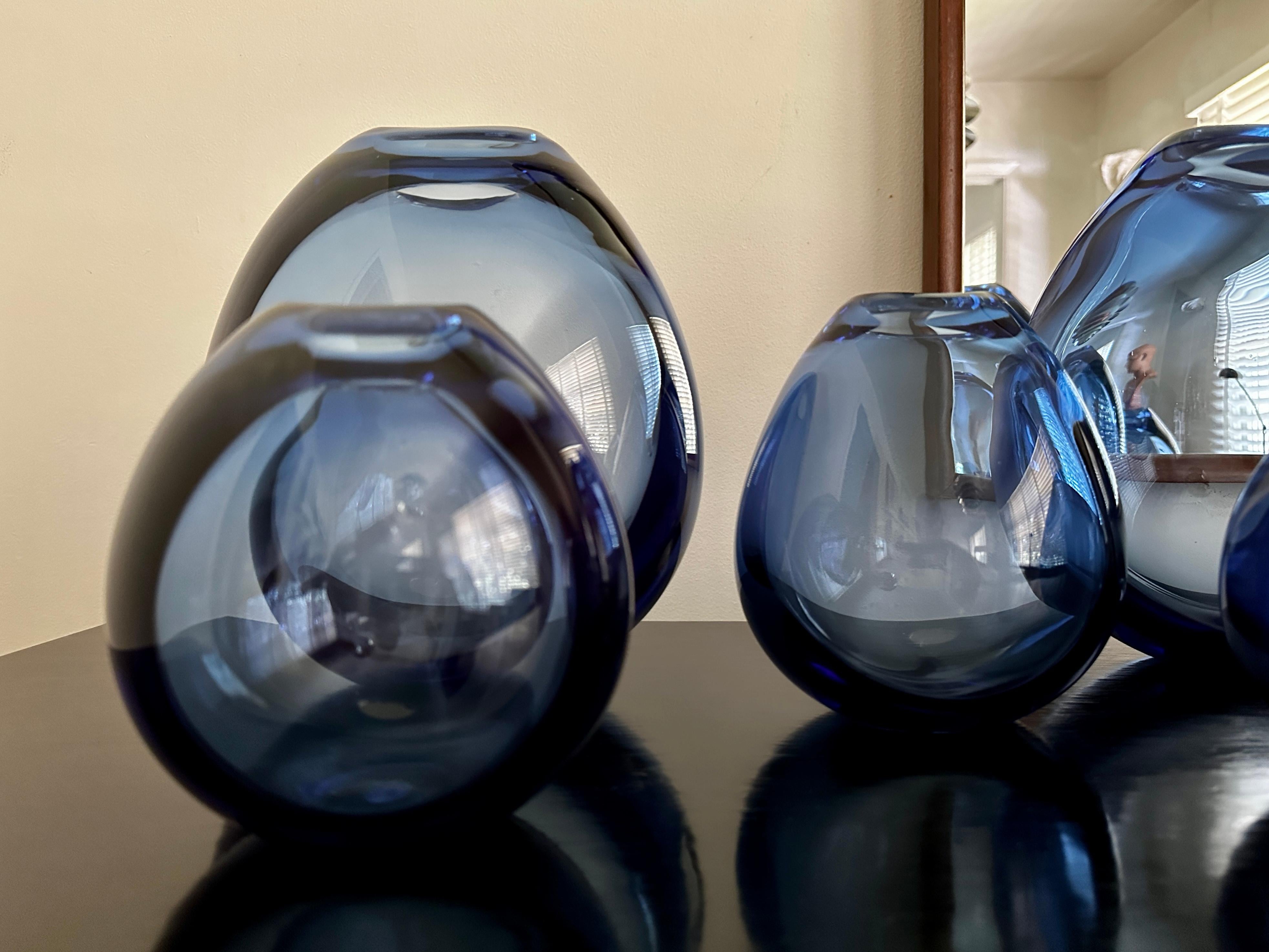 Danish Six Sapphire Blue Per Lütken Designed Drop Vases From Holmegaard For Sale