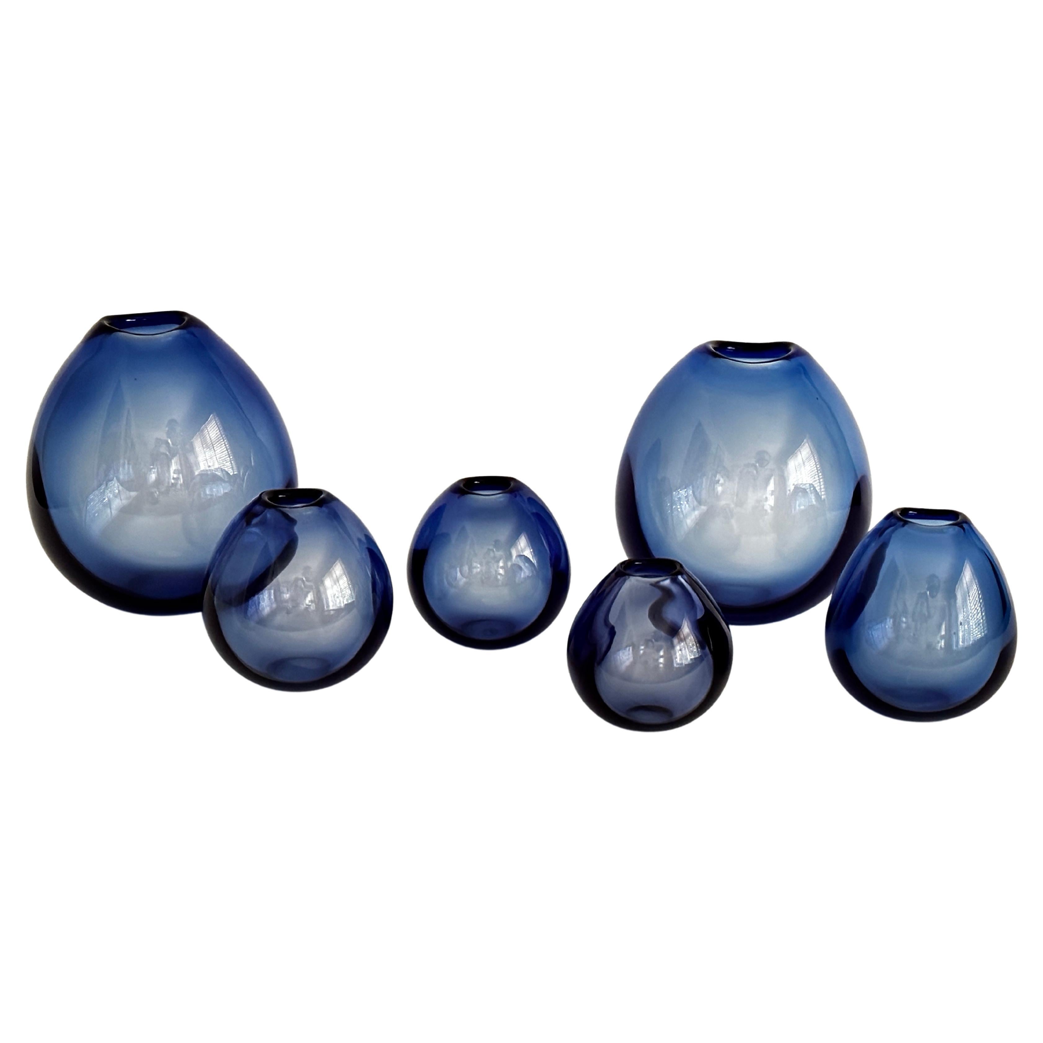 Six Sapphire Blue Per Lütken Designed Drop Vases From Holmegaard For Sale