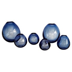 Six Sapphire Blue Per Lütken Designed Drop Vases From Holmegaard