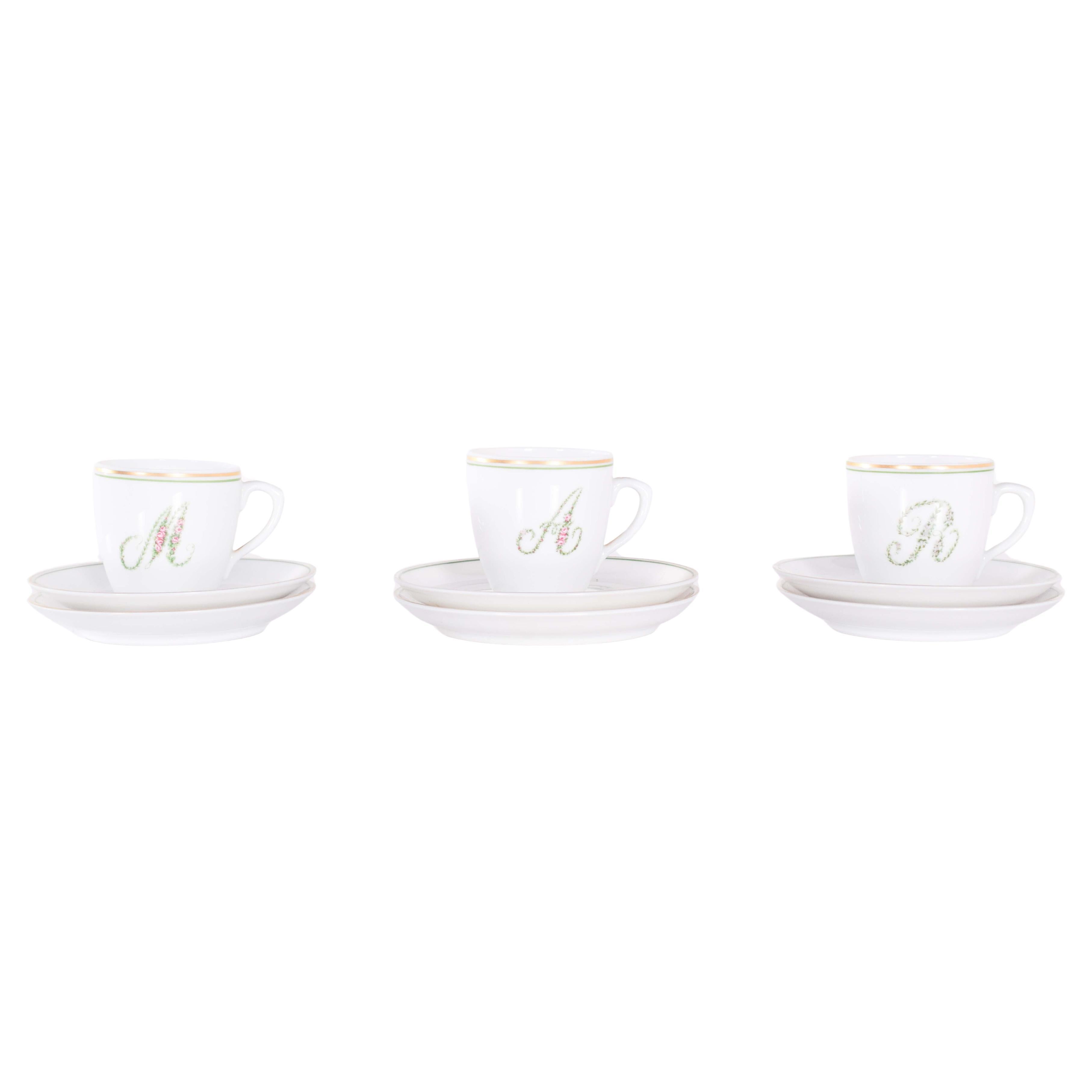 Six Saucers and Three Coffee Cups Vista Alegre Porcelaine