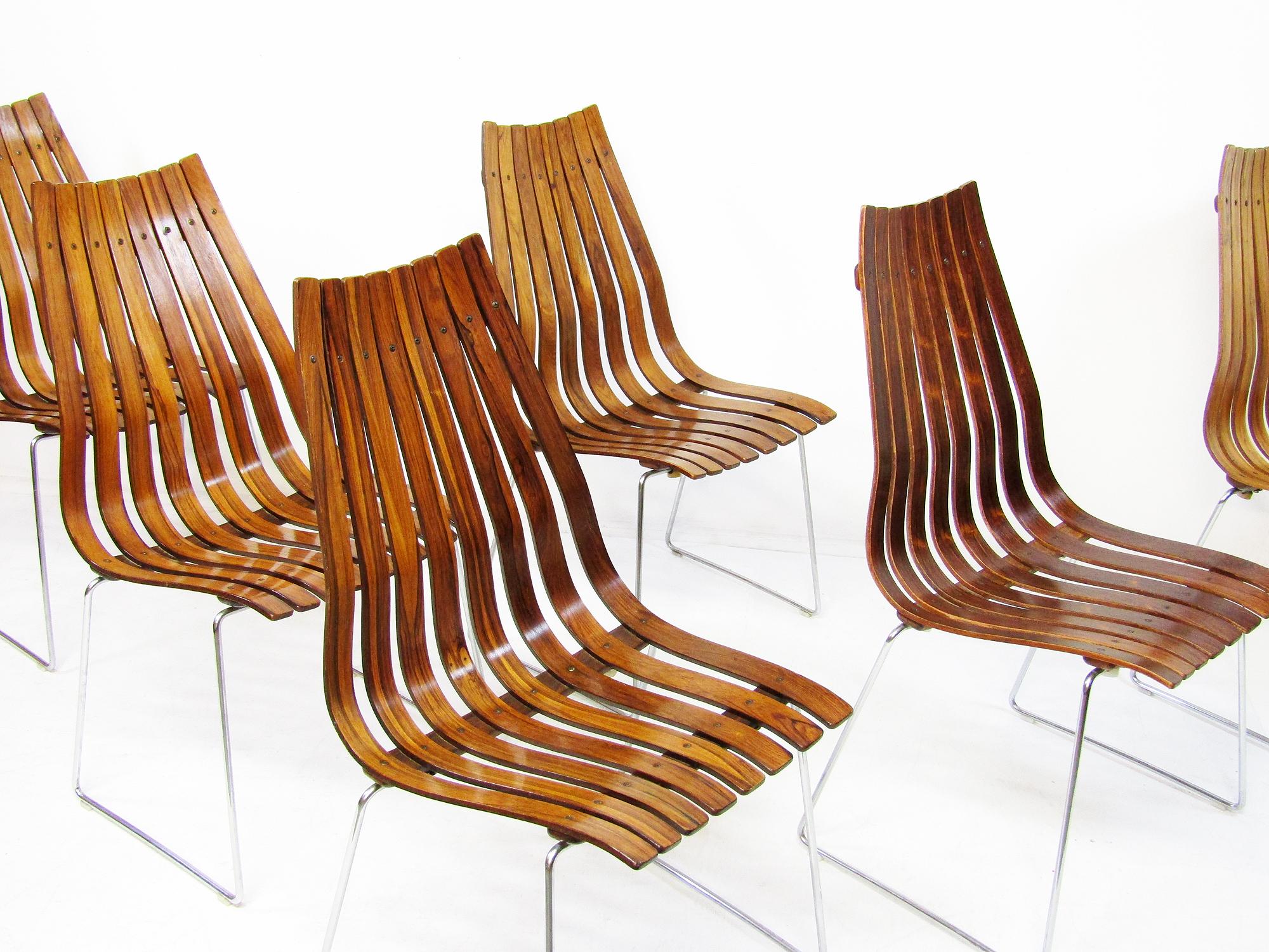 Mid-Century Modern Set of Six Norwegian Scandia Dining Chairs in Rio Rosewood by Hans Brattrud