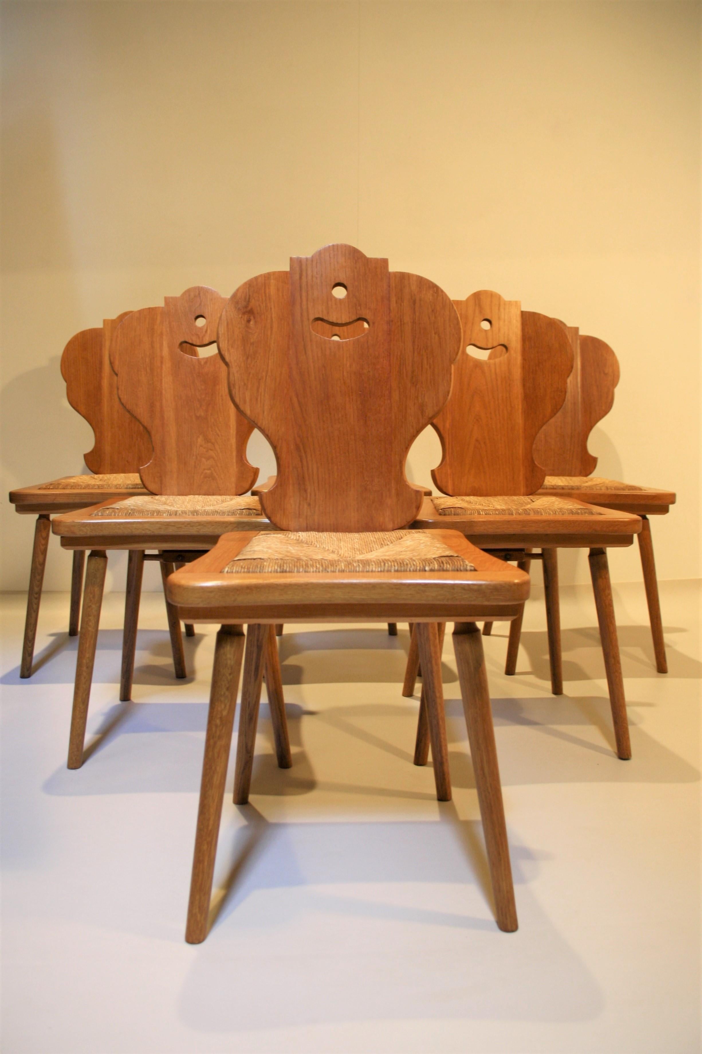 Wicker Six Scandinavian Midcentury Dining Chairs