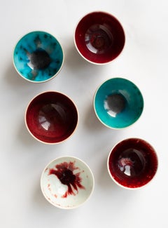 Six Scandinavian Modern Bowls in Red and Blue, Friedl Holzer-Kjellberg, Arabia