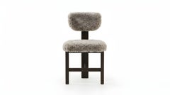 Six Organic Modern Dining Chairs in Faux Fur with Wooden Structure