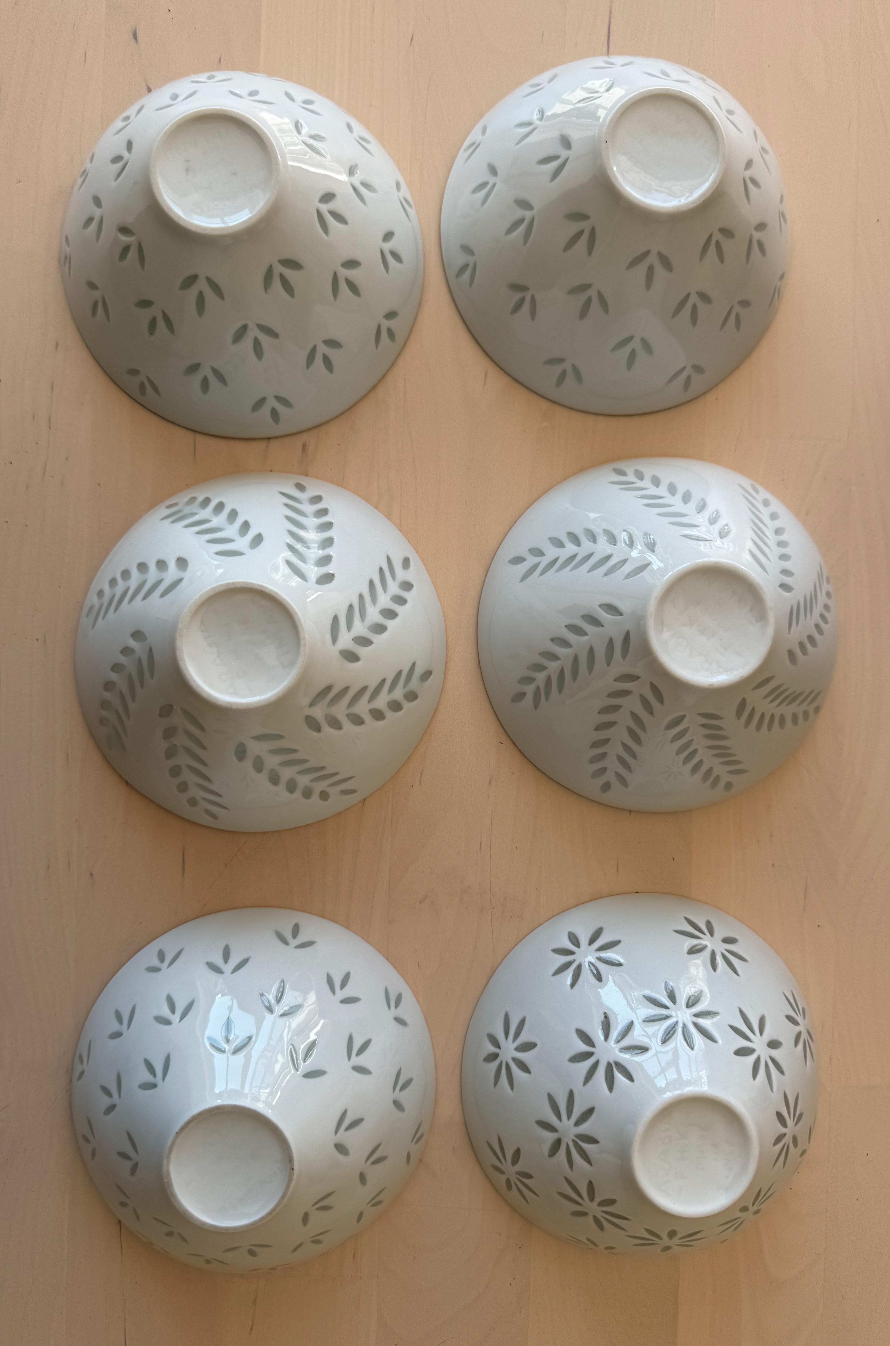 Six pieces of Scandinavian modern rice grain porcelain bowls by Friedl Holzer-Kjellberg for Arabia in Finland.
A delicate 