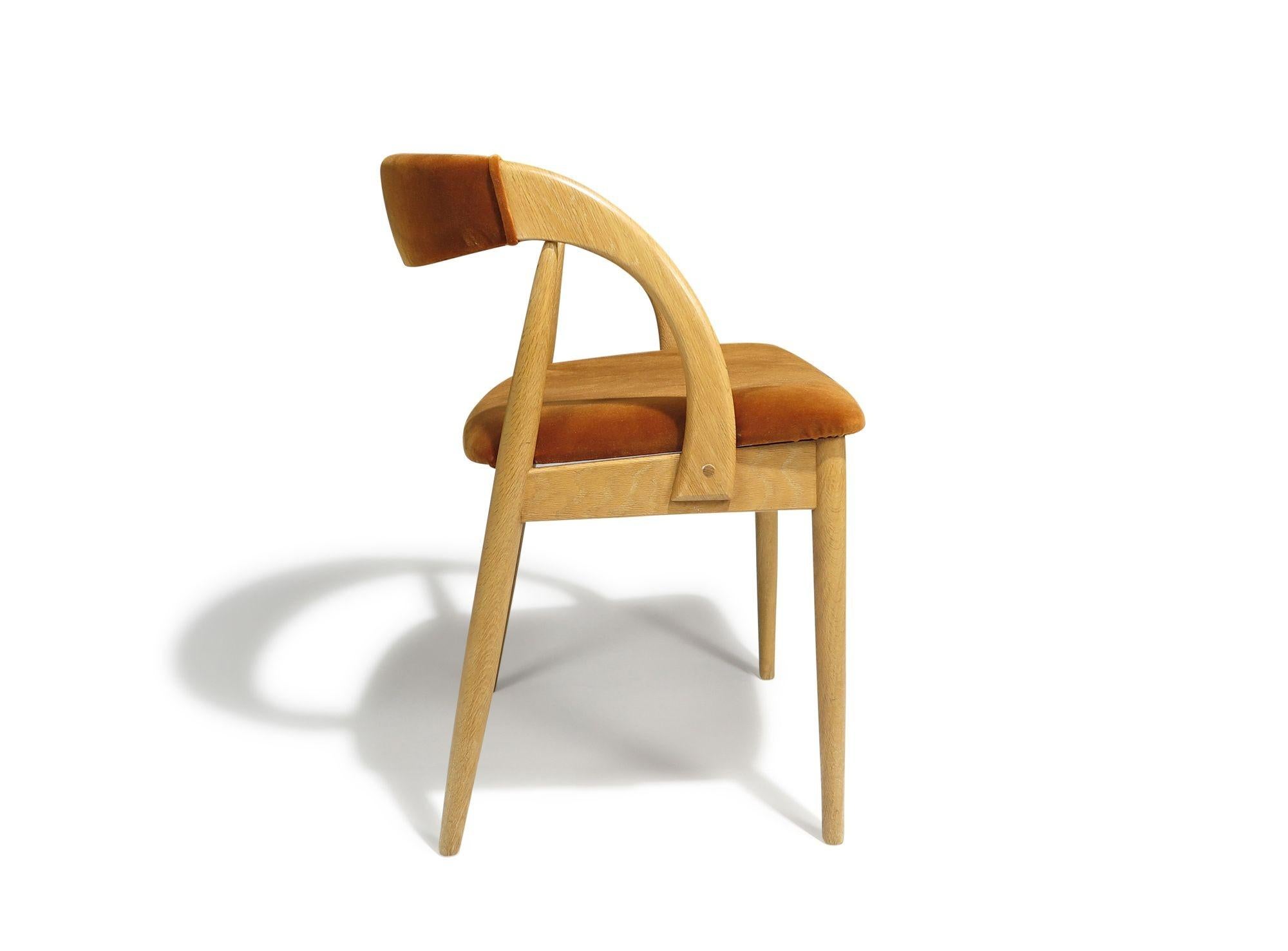 Danish Six Scandinavian White Oak Dining Chairs Upholstered in Orange Velvet For Sale
