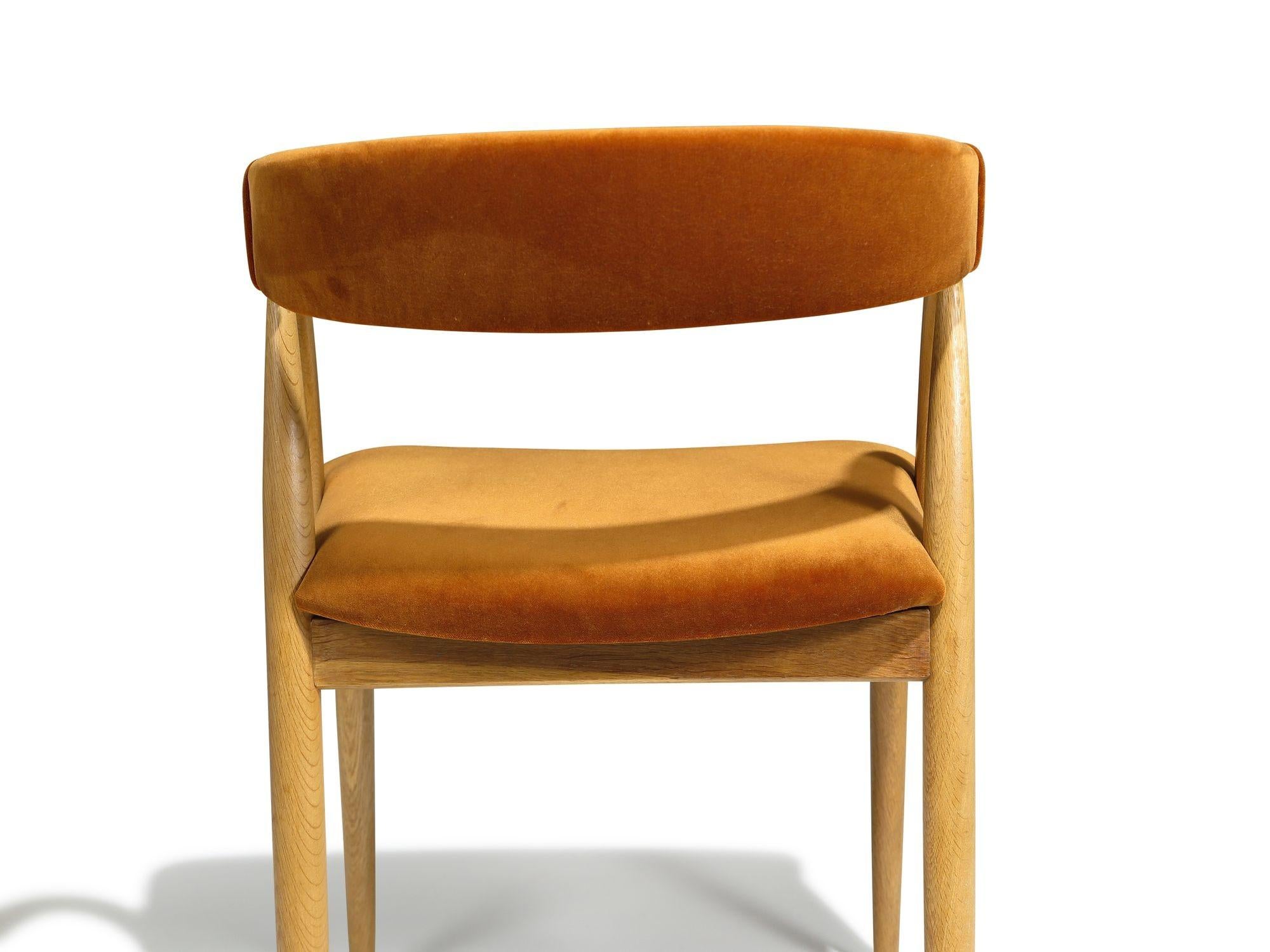 20th Century Six Scandinavian White Oak Dining Chairs Upholstered in Orange Velvet For Sale