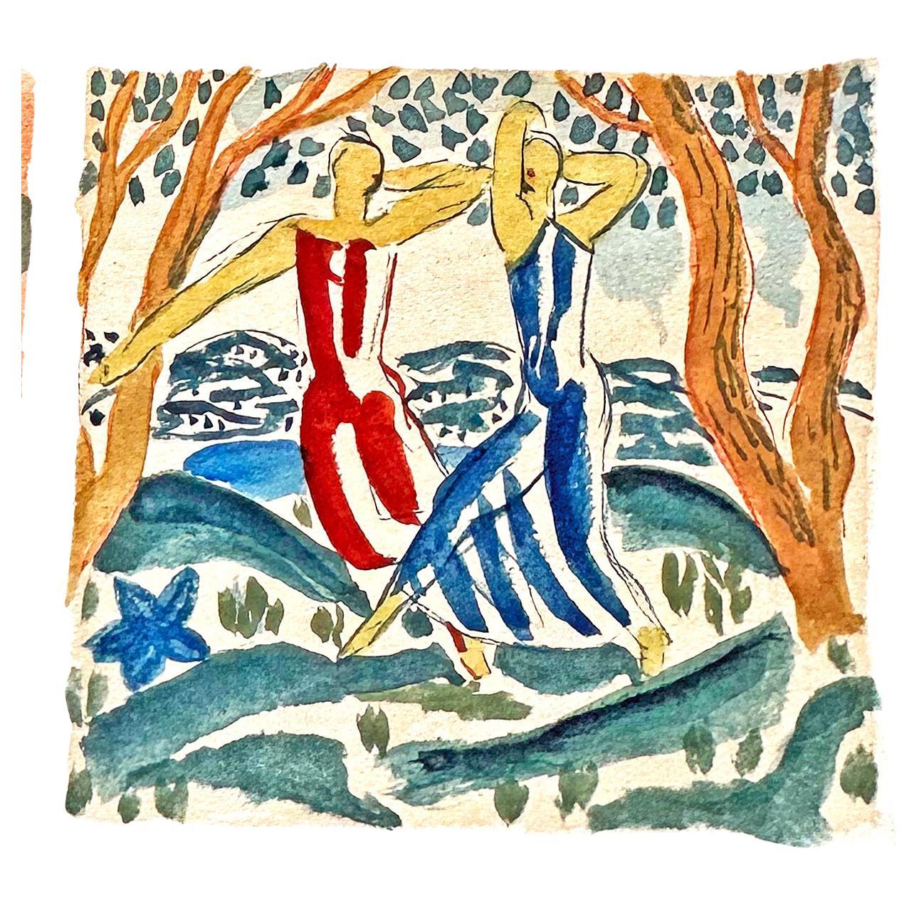 "Sei scene in Arcadia", dipinti Art Deco con figure femminili, artista di Radio City