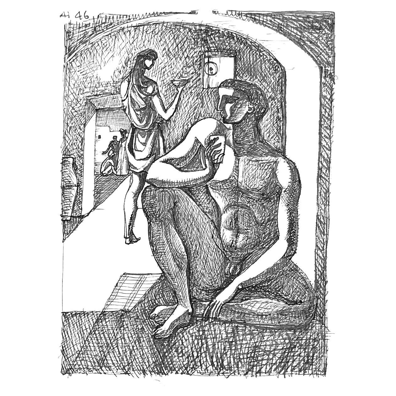 ""Sechs Szenen mit männlichen Akten", Zeichnungen aus Marokko von Jacques Azma, 1946 im Angebot