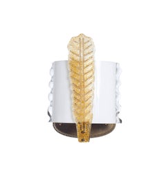 Six Sconces in Blown Murano Glass White Amber Brass Giovanni Dalla Fina, 1980s