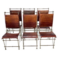 Six Sculpted & Forged Iron & Patinated Saddle Leather Chairs, By Ilana Goor