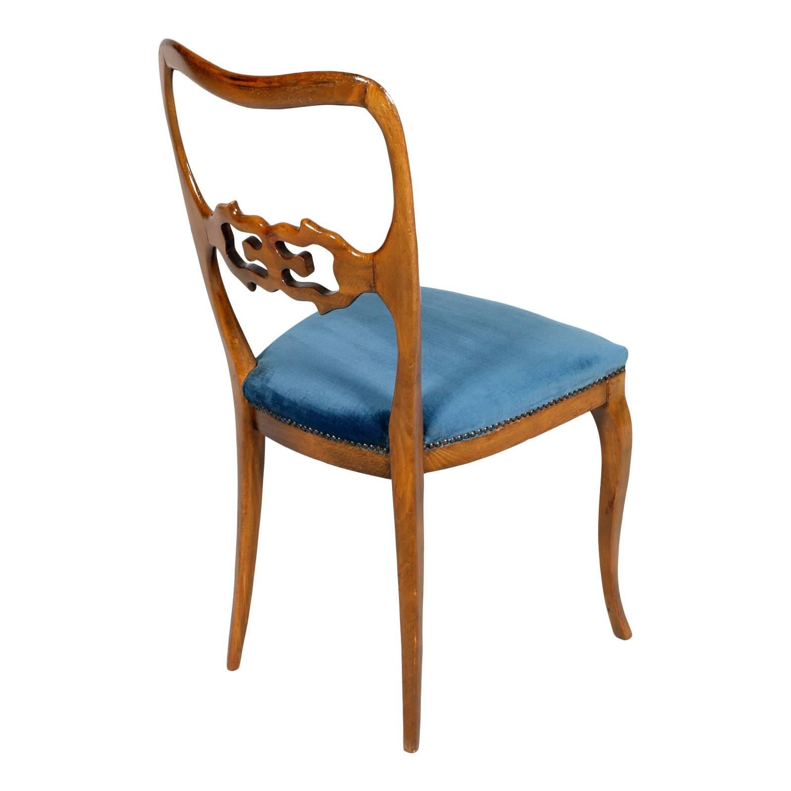 Italian Six Sculptural Dining Chairs, Paolo Buffa Attributed Restored, Original Velvet For Sale