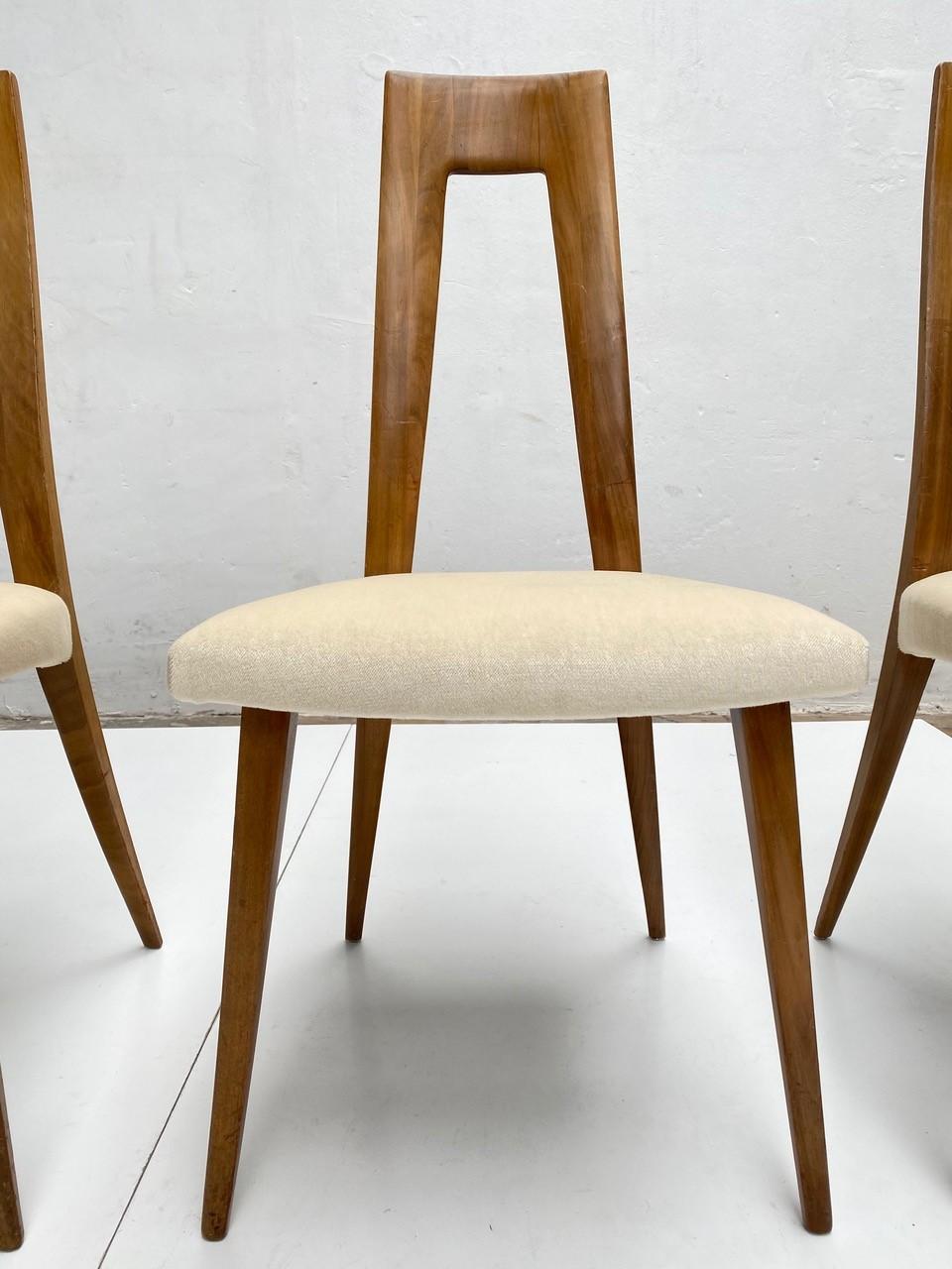 Six Sculptural Form 'Turin School' Walnut & Mohair Dining Chairs, Italy, 1940's 2