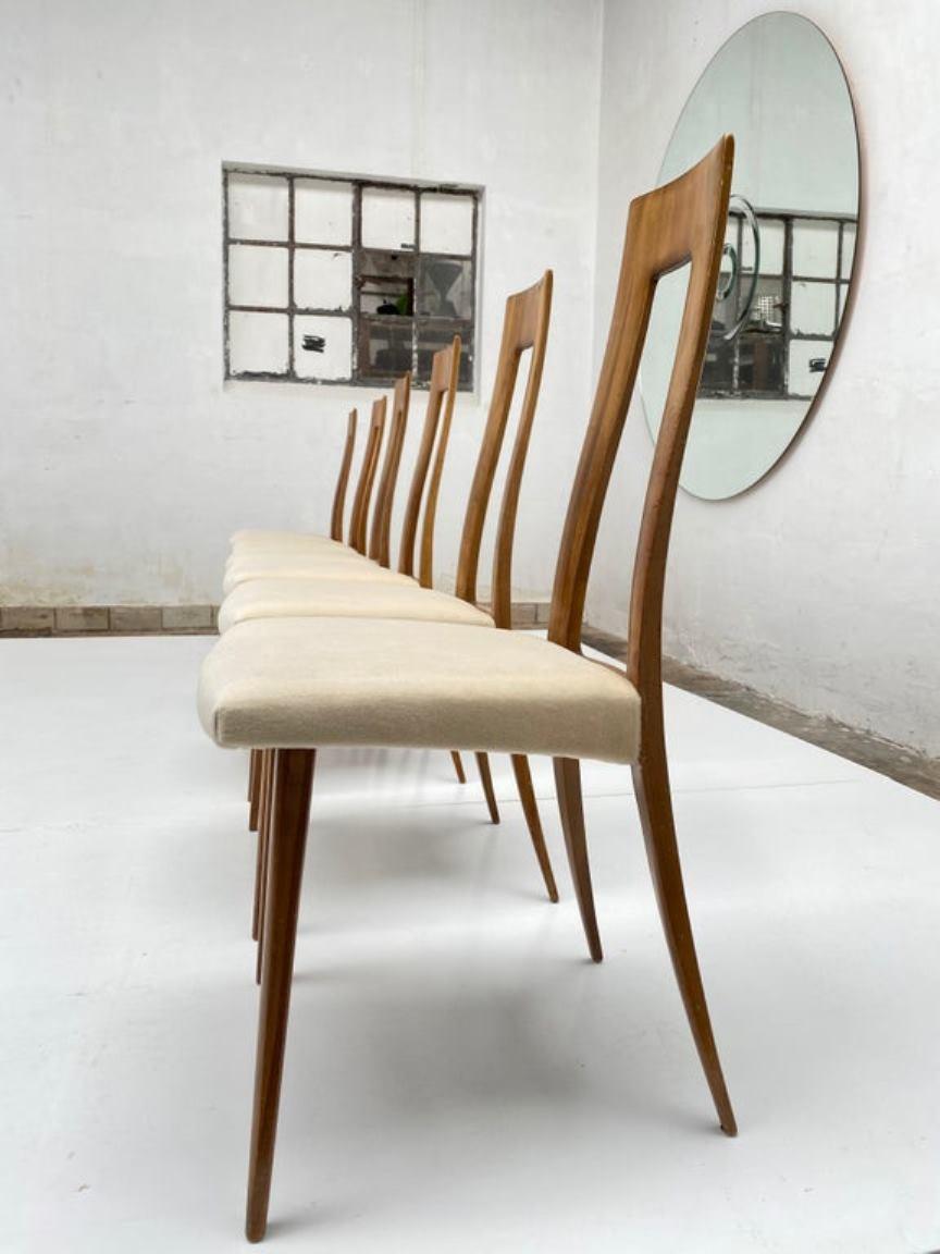 Six Sculptural Form 'Turin School' Walnut & Mohair Dining Chairs, Italy, 1940's 4