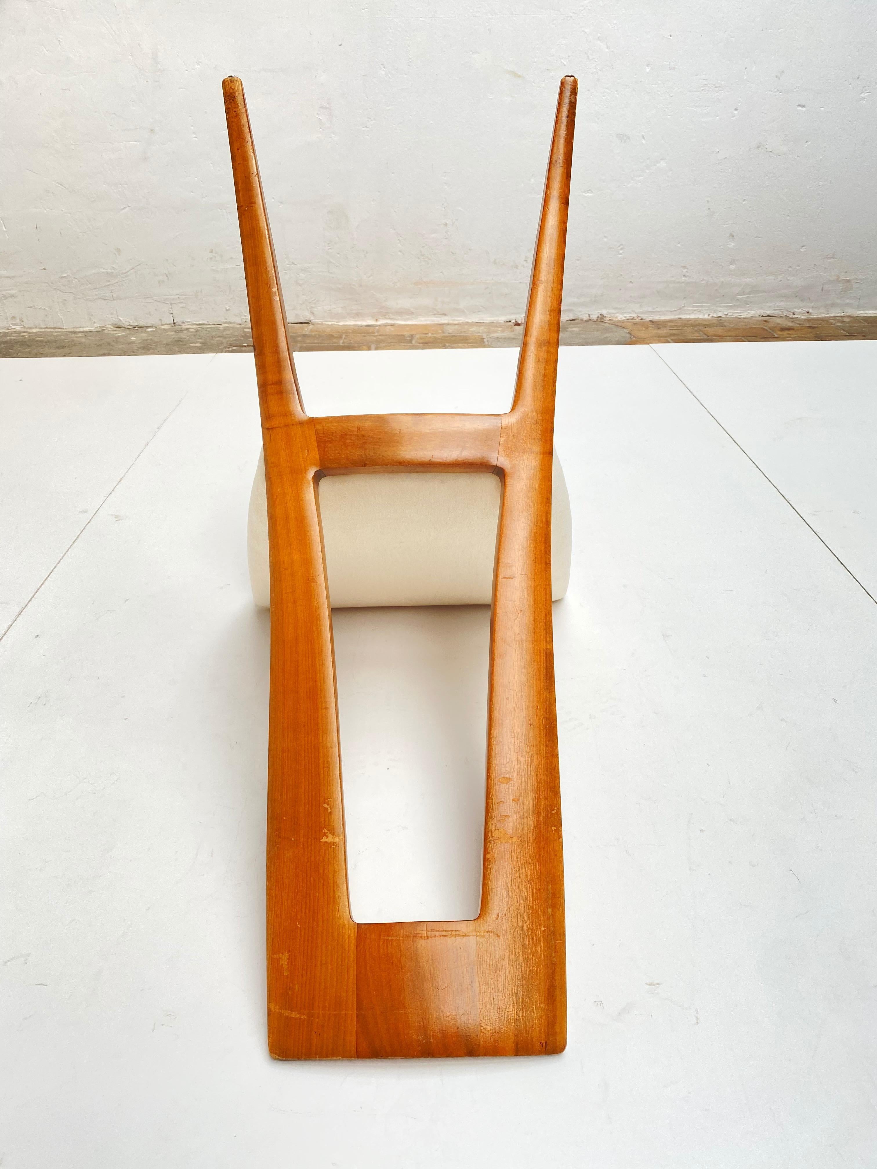 Six Sculptural Form 'Turin School' Walnut & Mohair Dining Chairs, Italy, 1940's 6