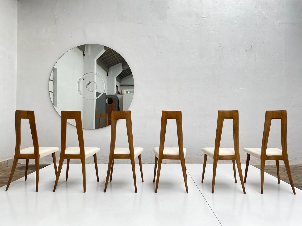 Six Sculptural Form 'Turin School' Walnut & Mohair Dining Chairs, Italy, 1940's 1