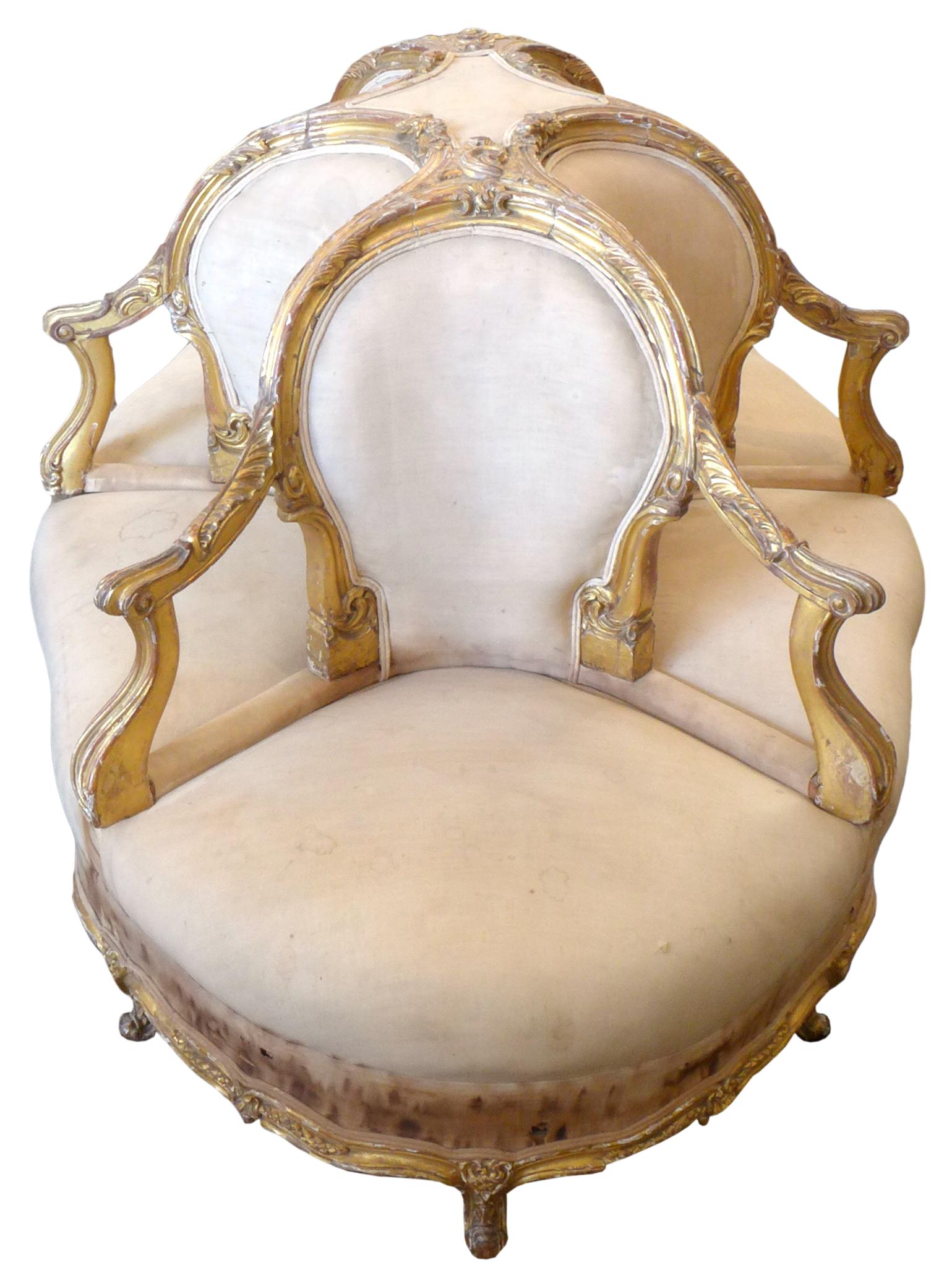 Hand-Carved Six-Seat 19th Century French Conversation Seat For Sale