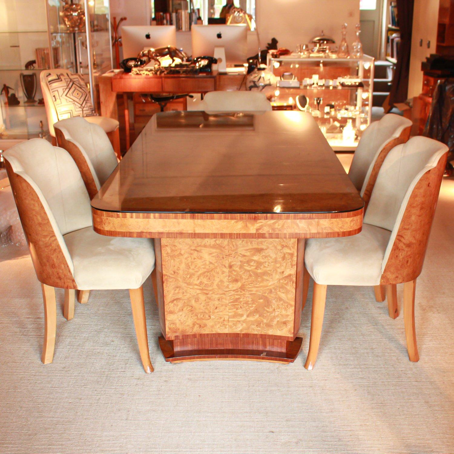 Six-Seat Art Deco Epstein Dining Suite with Six Upholstered Cloud Back Chairs In Good Condition In Forest Row, East Sussex