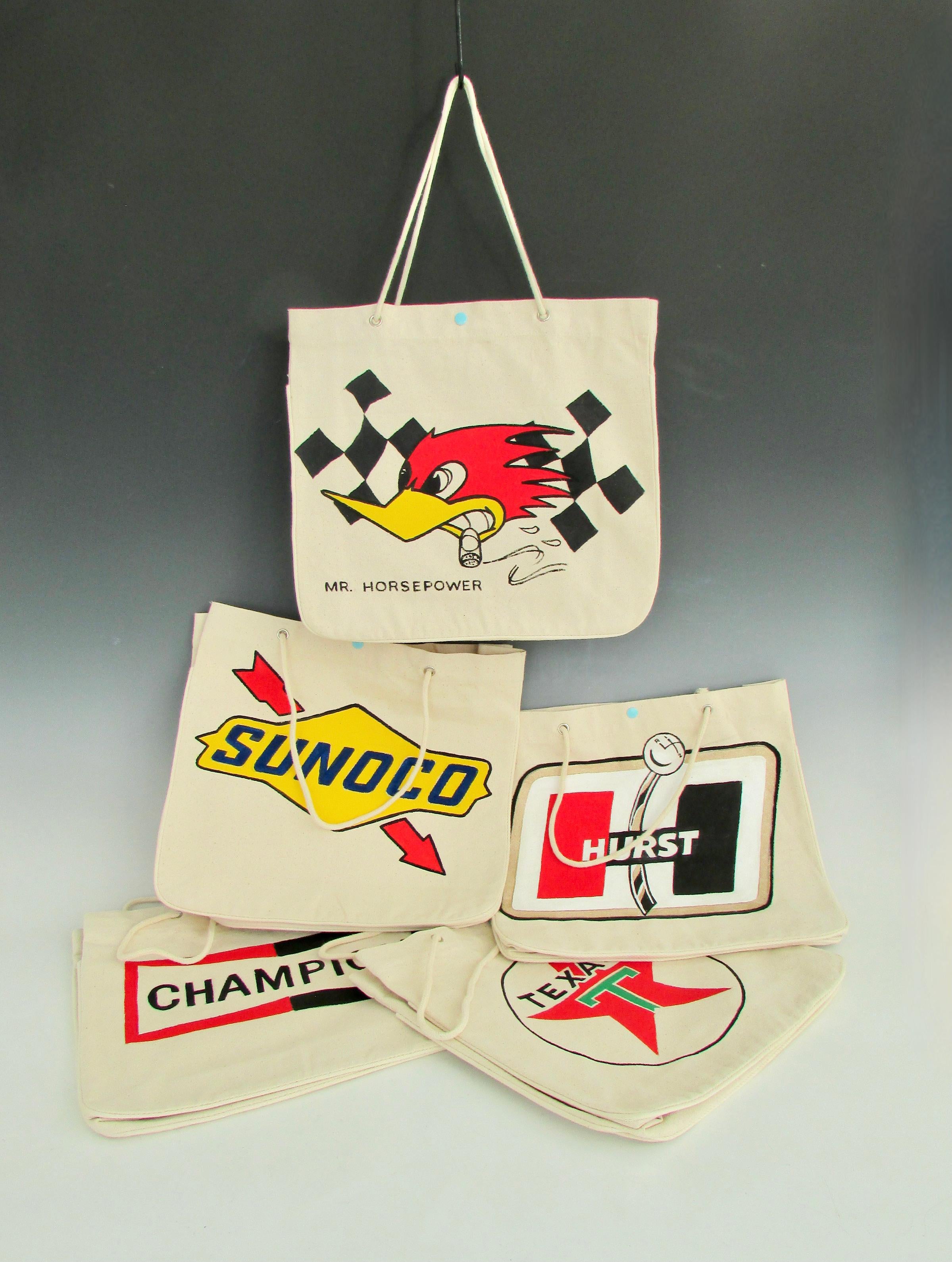 Folk Art Six Separate Hand Painted Hot Rod Car Theme Carry Bags or Purse For Sale