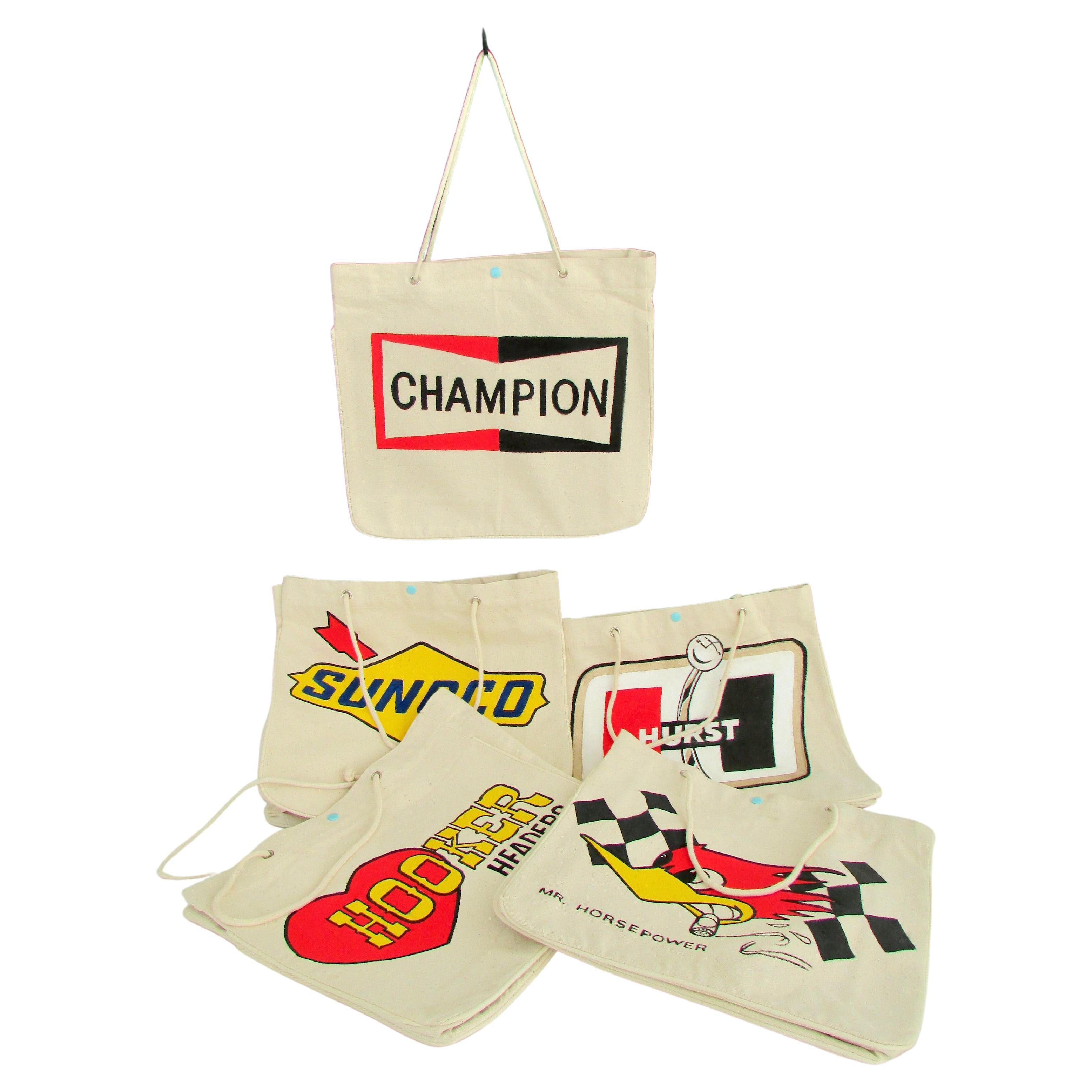 Six Separate Hand Painted Hot Rod Car Theme Carry Bags or Purse For Sale