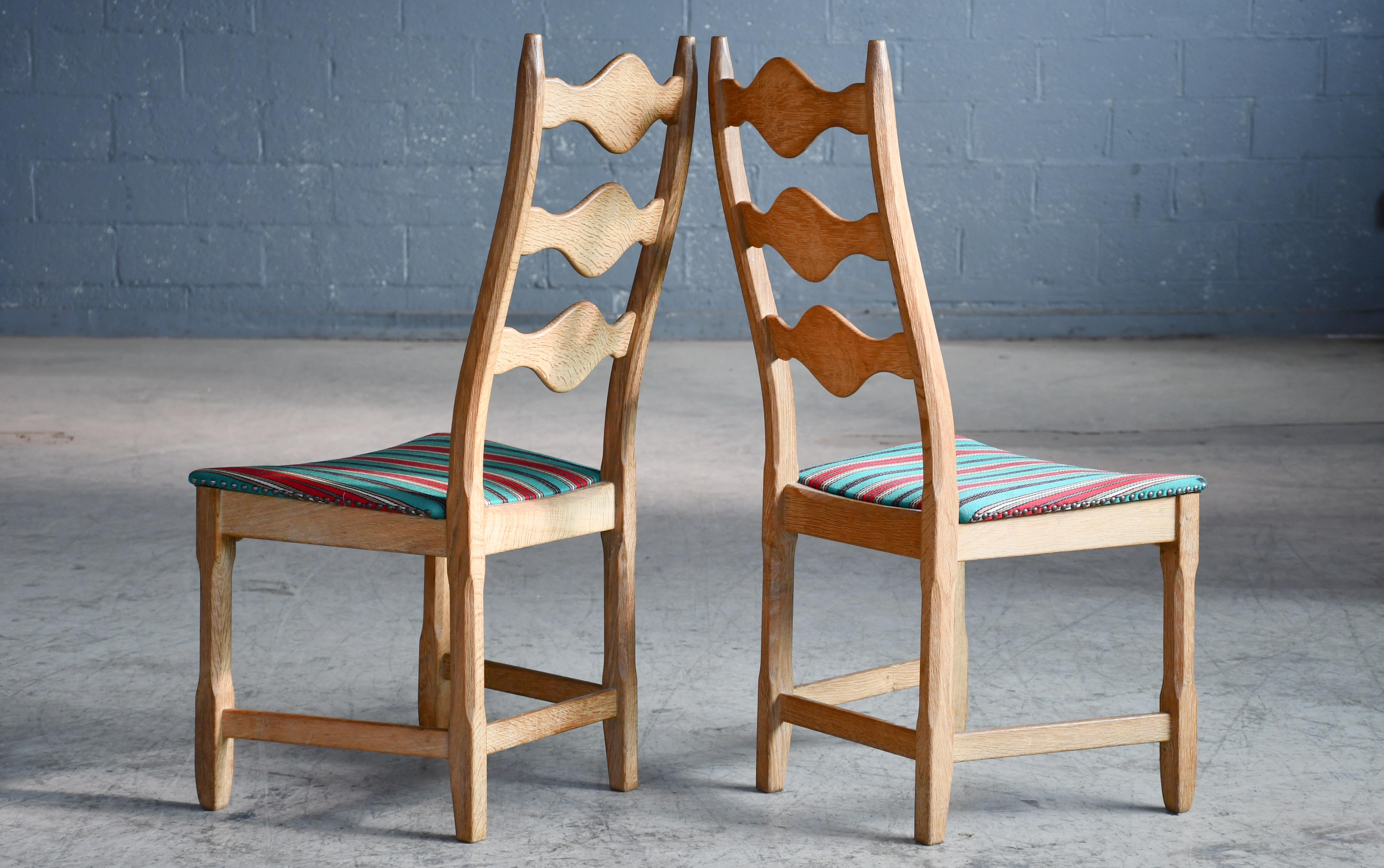 Danish Six Set Brutalist Dining Chairs in Solid Carved Oak by Henning Kjærnulf 60's V For Sale