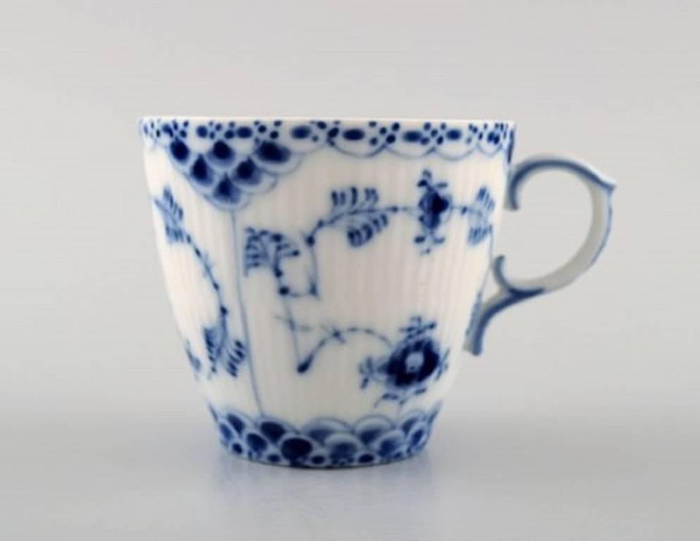 Neoclassical Six Sets Royal Copenhagen Blue Fluted Full Lace Mocha Cup and Saucer