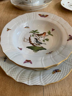 Six Setting 1940s Herend ‘Rothschild Bird’ Porcelain Dinner Service with Platter