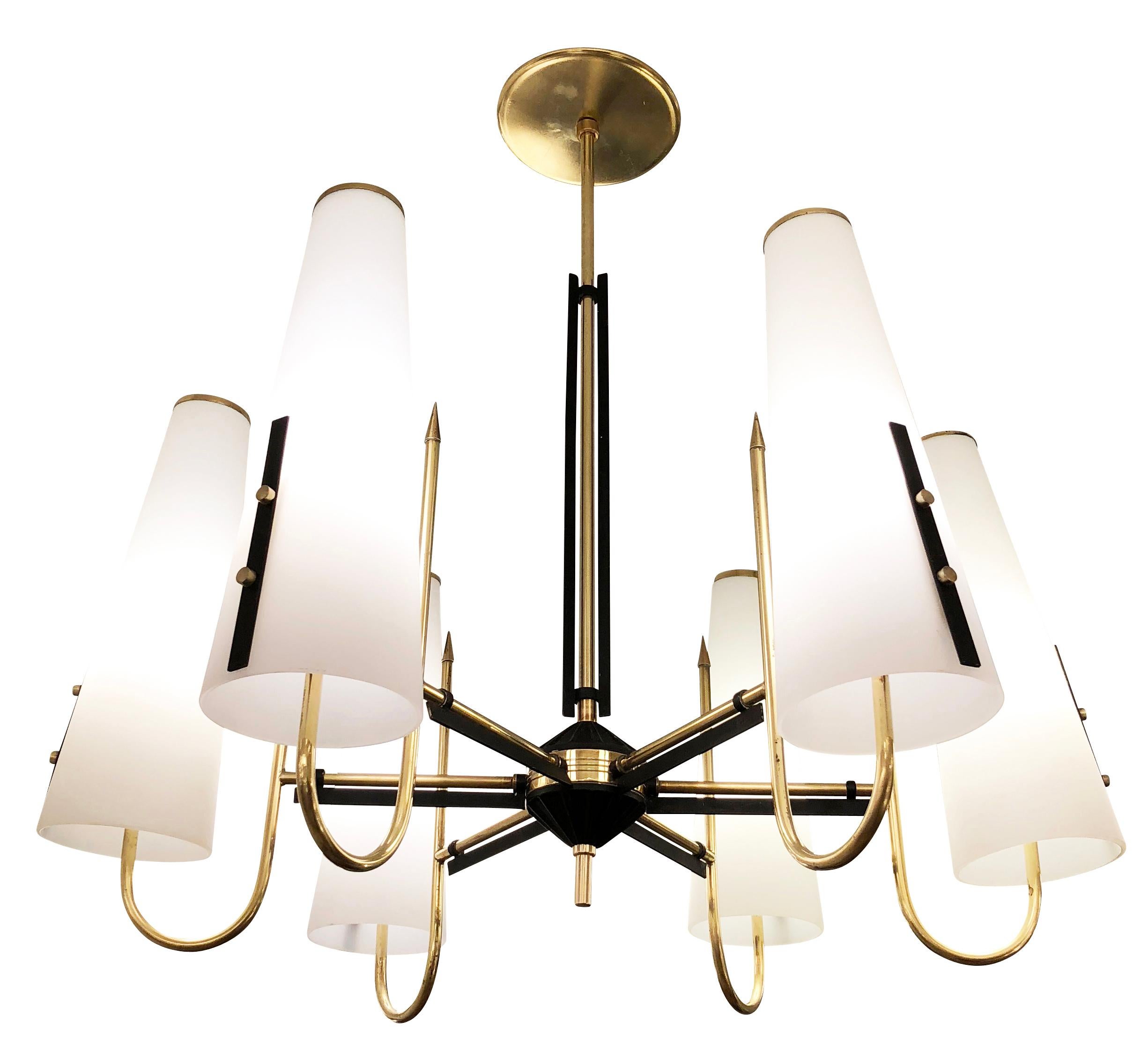Six Shade Chandelier Attributed to Bruno Chiarini In Good Condition In New York, NY