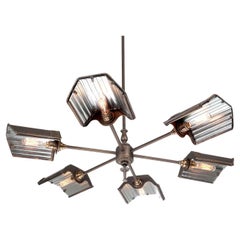 Six Shade Mirrored Frink Style Chandelier