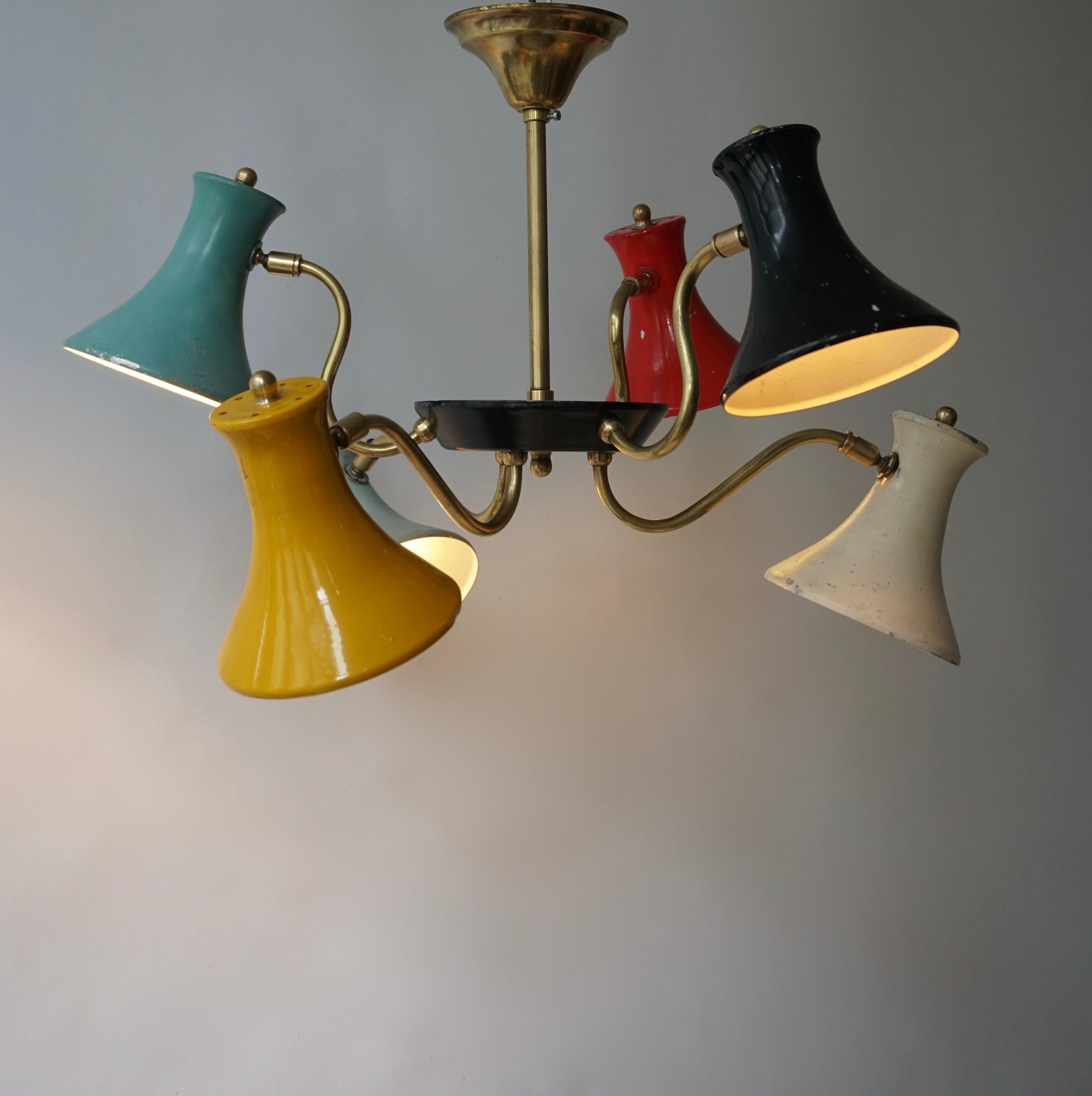 Mid-Century Modern Six-Shade Pendant Light, Italy, 1950s For Sale