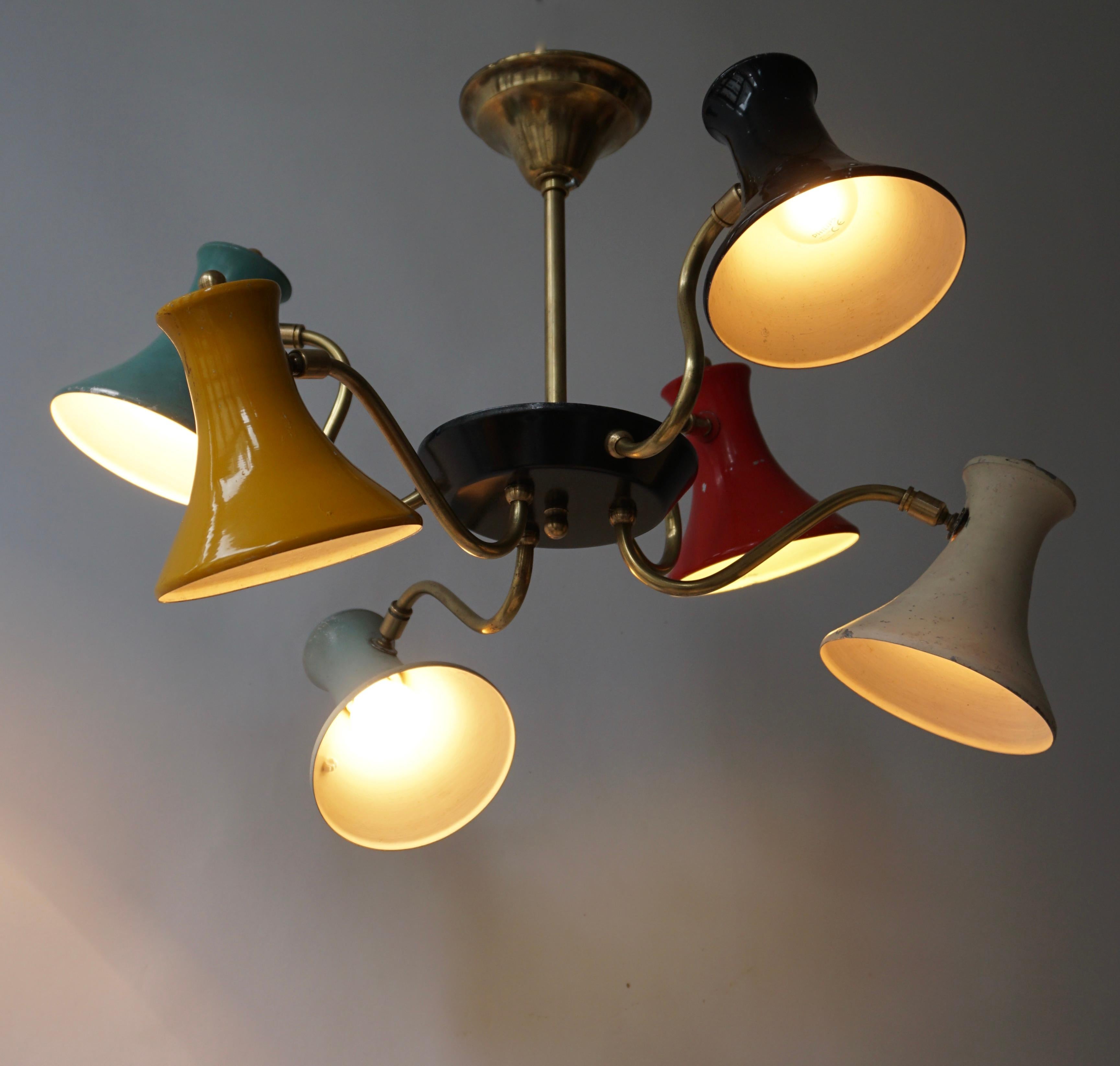 Italian Six-Shade Pendant Light, Italy, 1950s For Sale