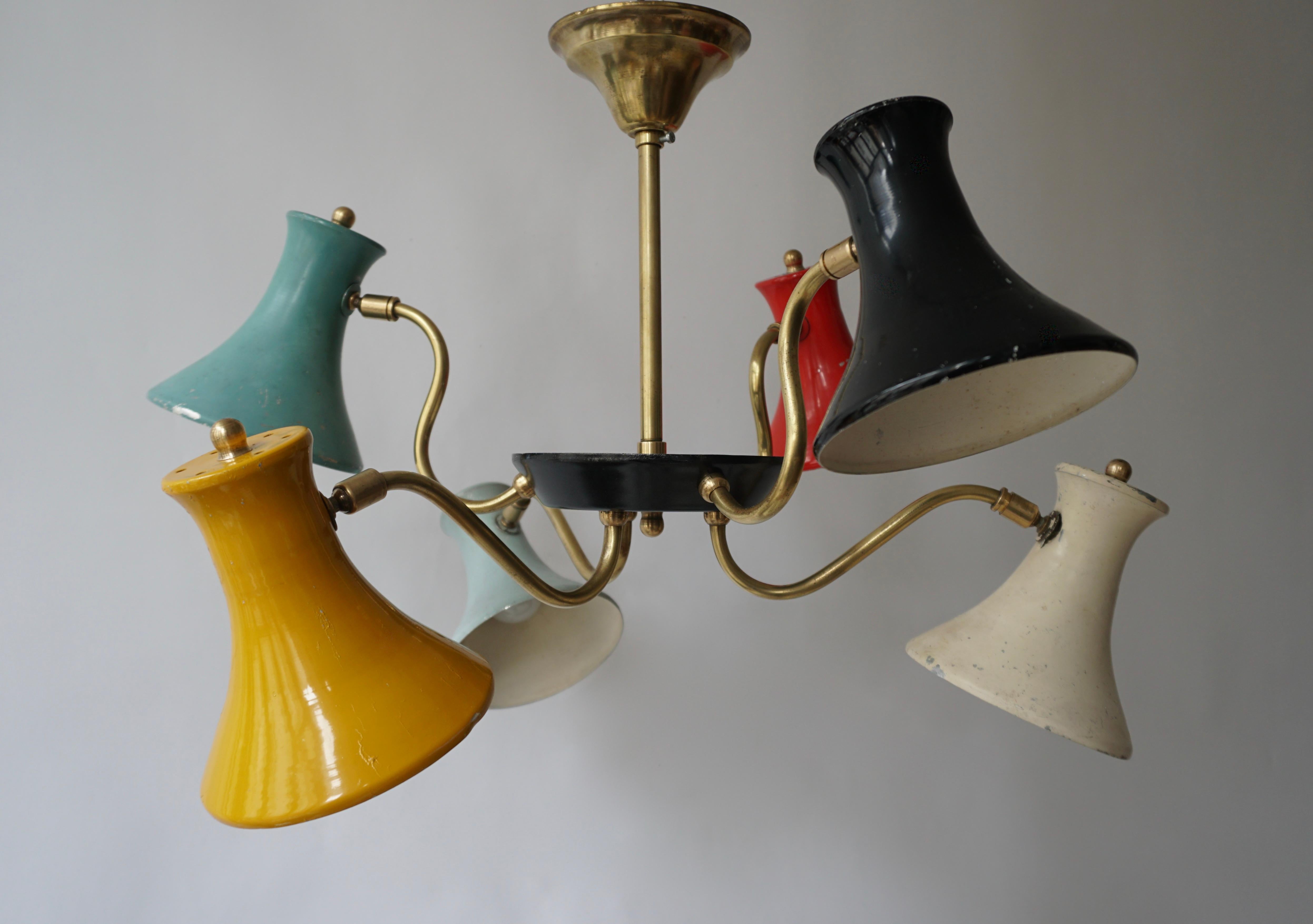 Six-Shade Pendant Light, Italy, 1950s In Good Condition For Sale In Antwerp, BE