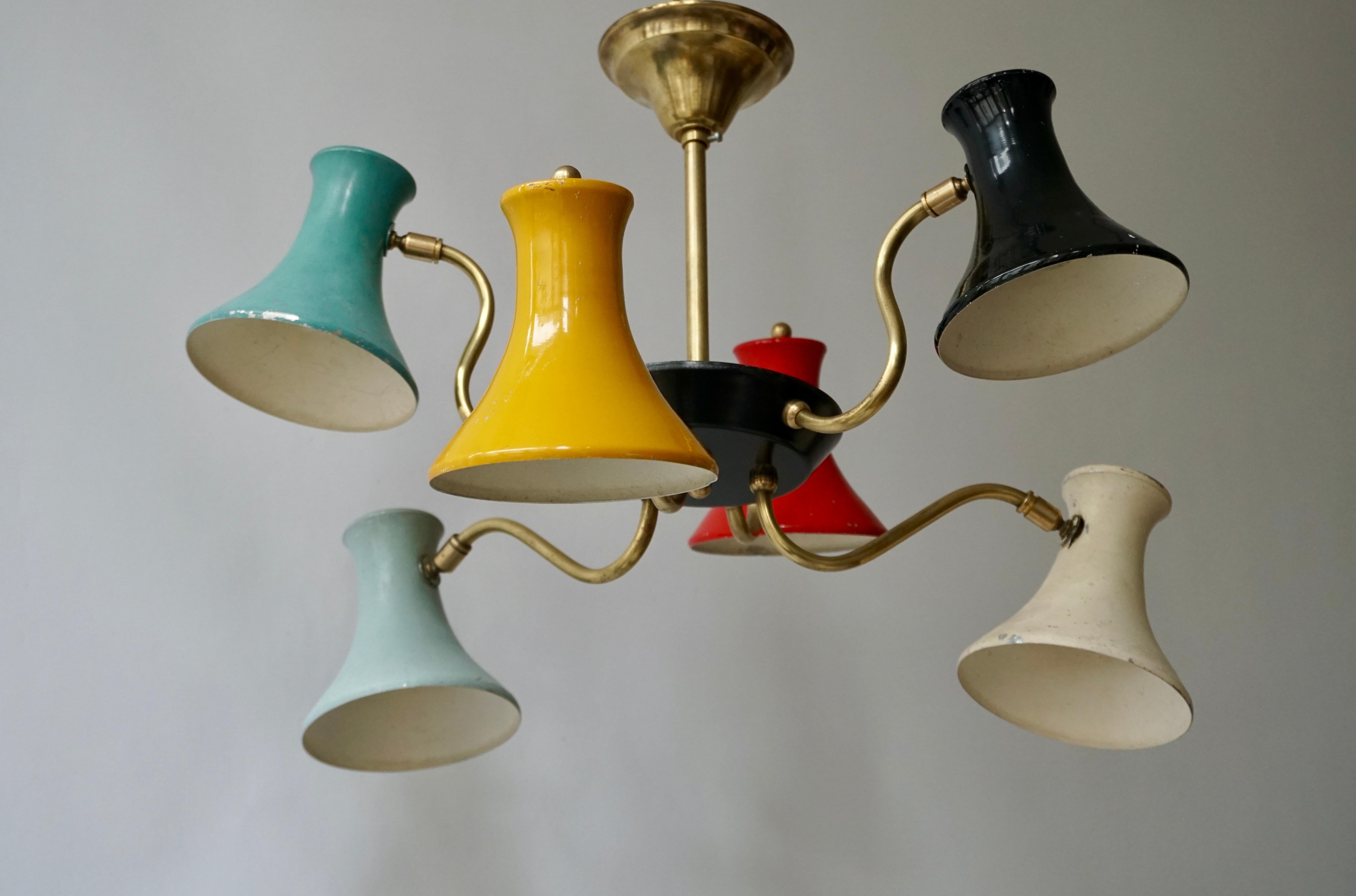 20th Century Six-Shade Pendant Light, Italy, 1950s For Sale