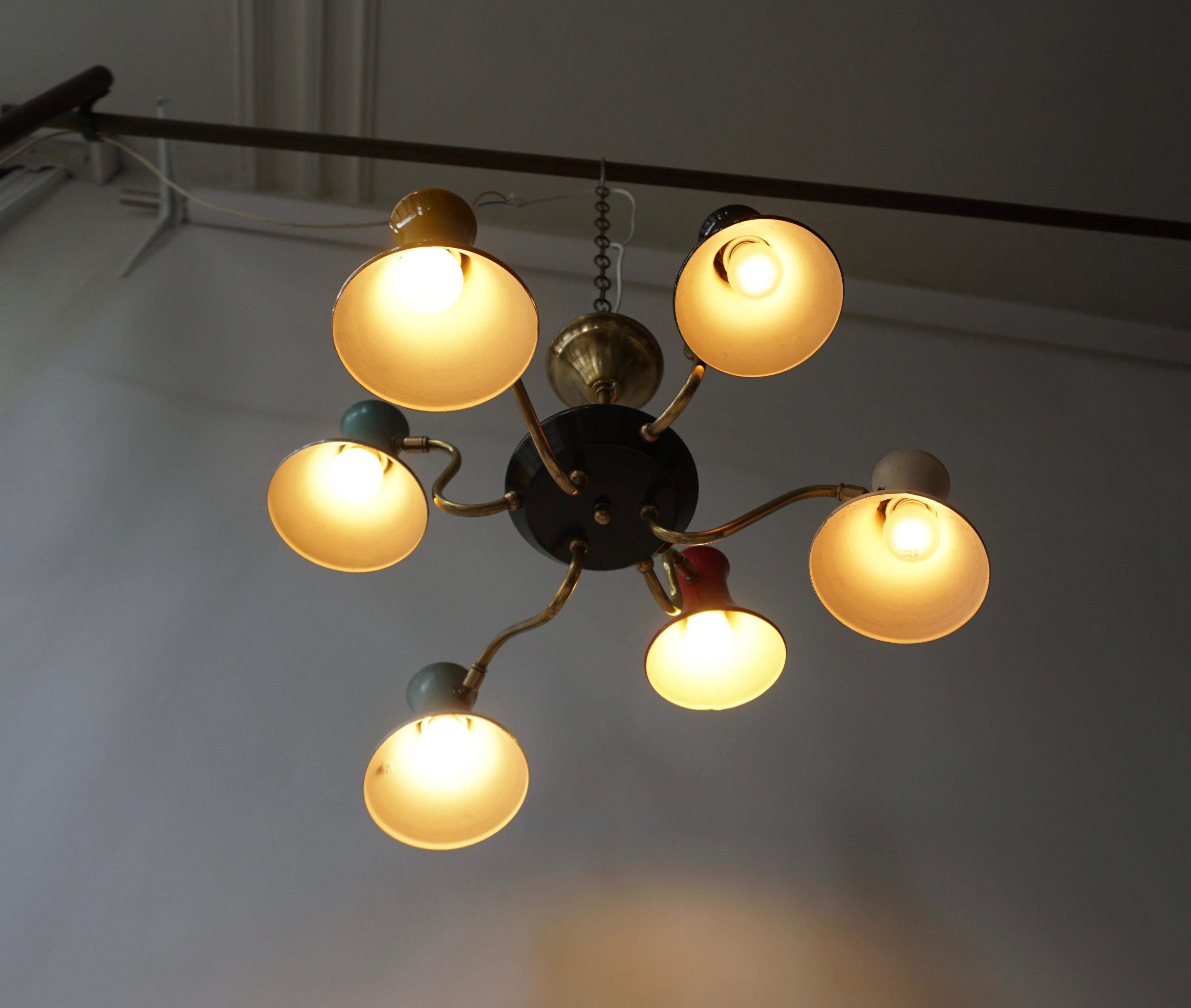 Metal Six-Shade Pendant Light, Italy, 1950s For Sale