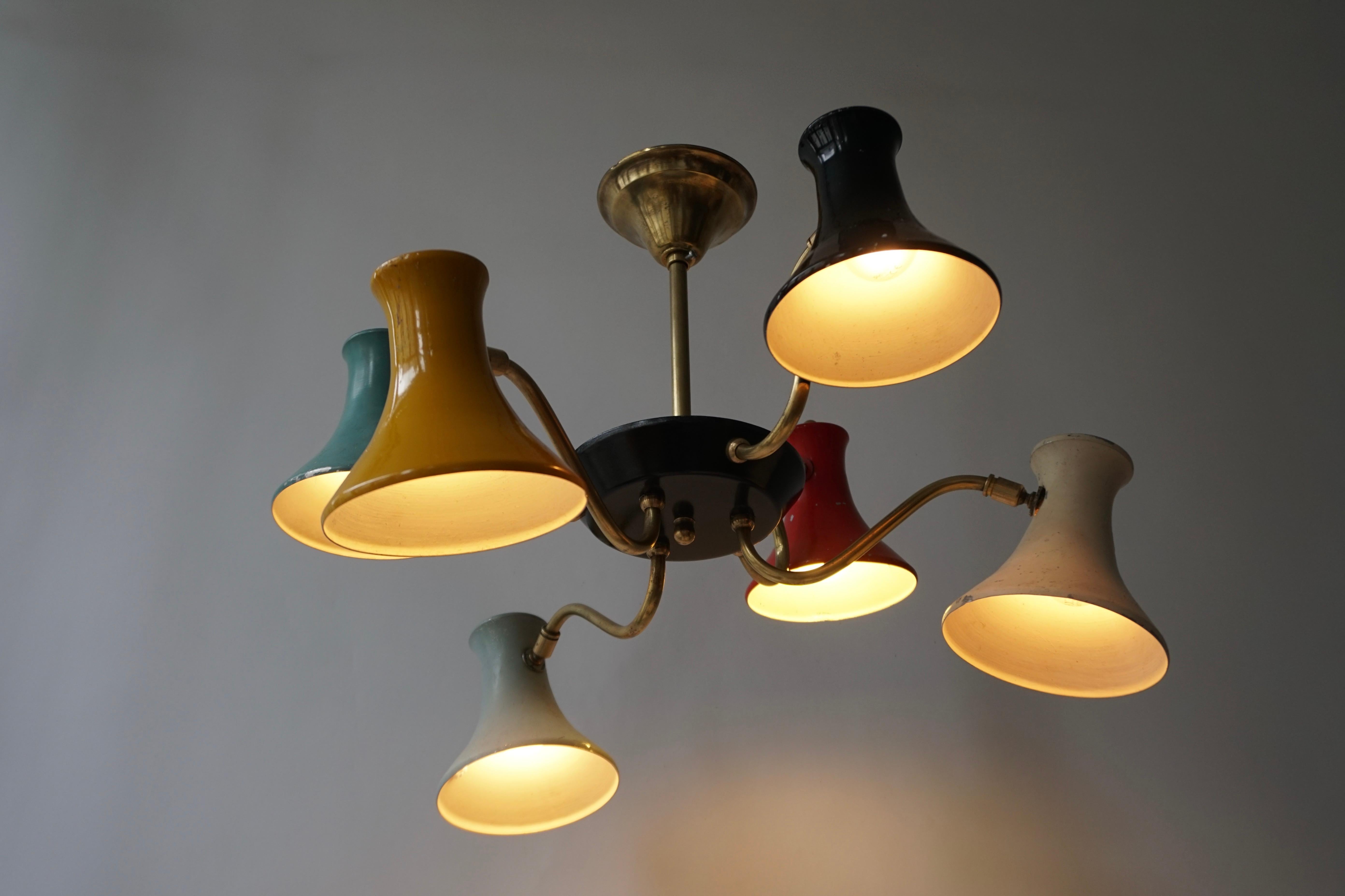 Six-Shade Pendant Light, Italy, 1950s For Sale 1