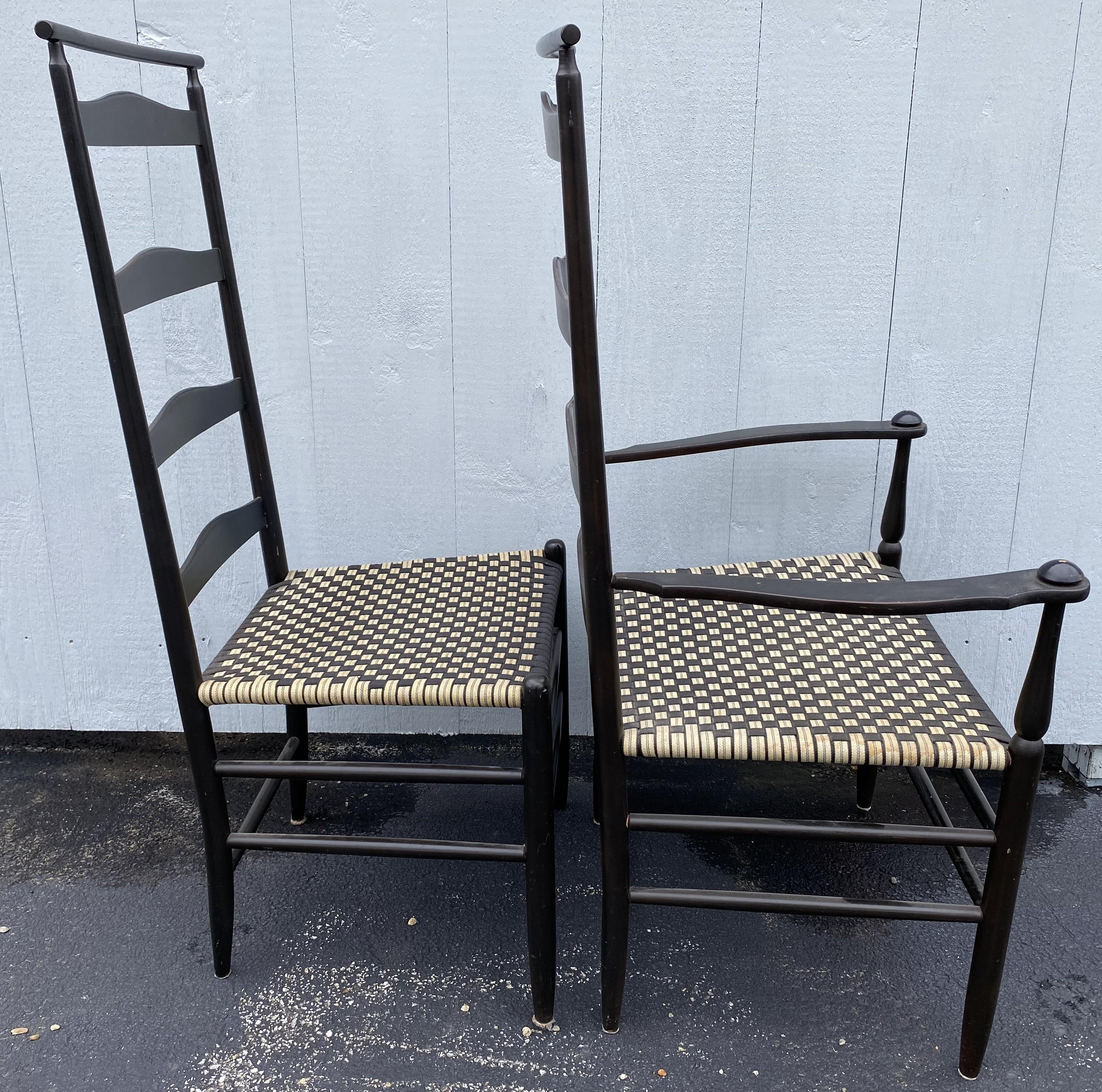 Sechs Shaker Style Ebonized Slat Back Esszimmerstühle mit Shawl Rail & Woven Sitze im Angebot 3