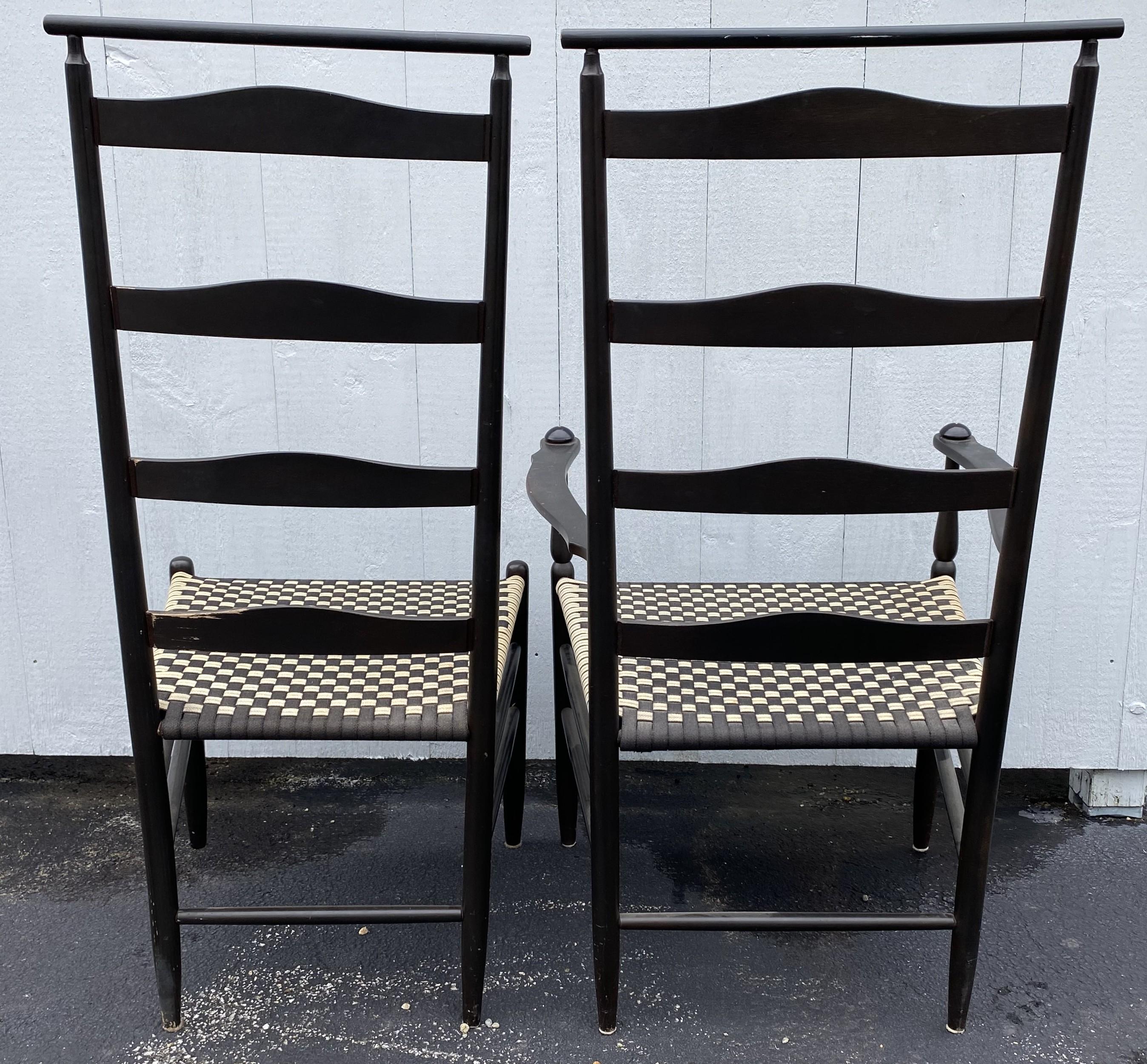 Sechs Shaker Style Ebonized Slat Back Esszimmerstühle mit Shawl Rail & Woven Sitze im Angebot 4
