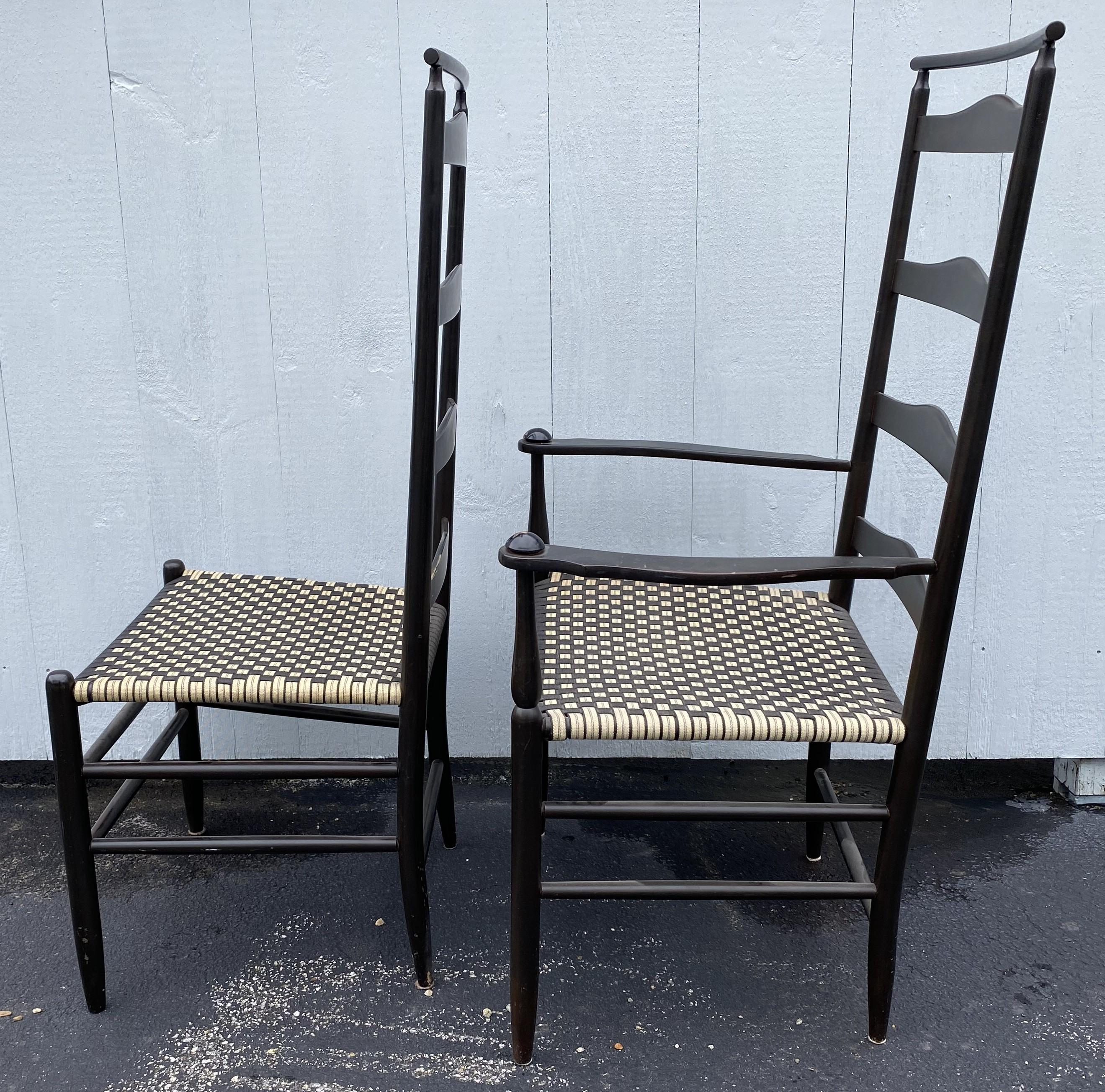 Sechs Shaker Style Ebonized Slat Back Esszimmerstühle mit Shawl Rail & Woven Sitze im Angebot 5