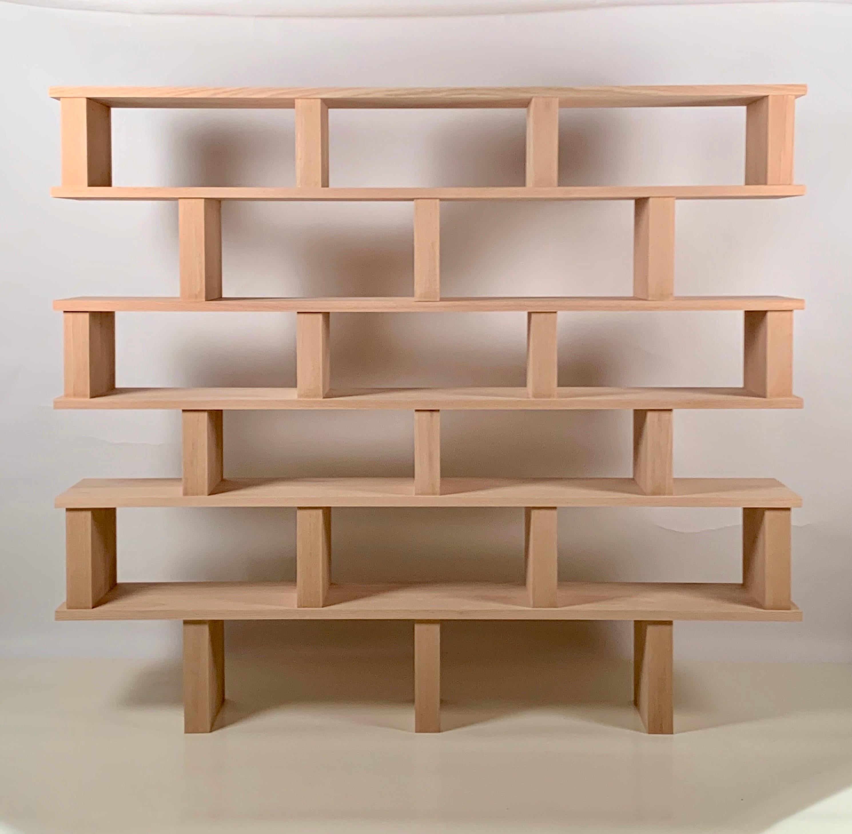 Six shelves 'Verticale' polished oak shelving unit.

Highest quality solid oak construction.

Comes in 3 parts connected with dowels, for easy shipping, installation and moving.