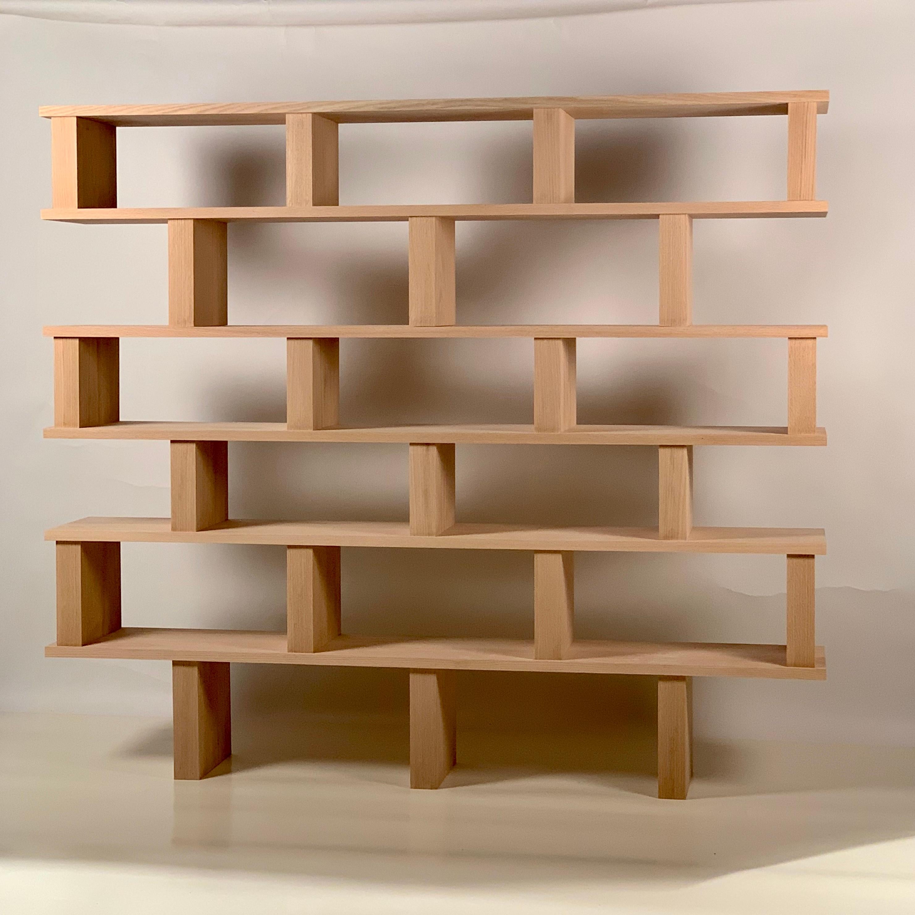 Modern Six Shelves 'Verticale' Polished Oak Shelving Unit For Sale