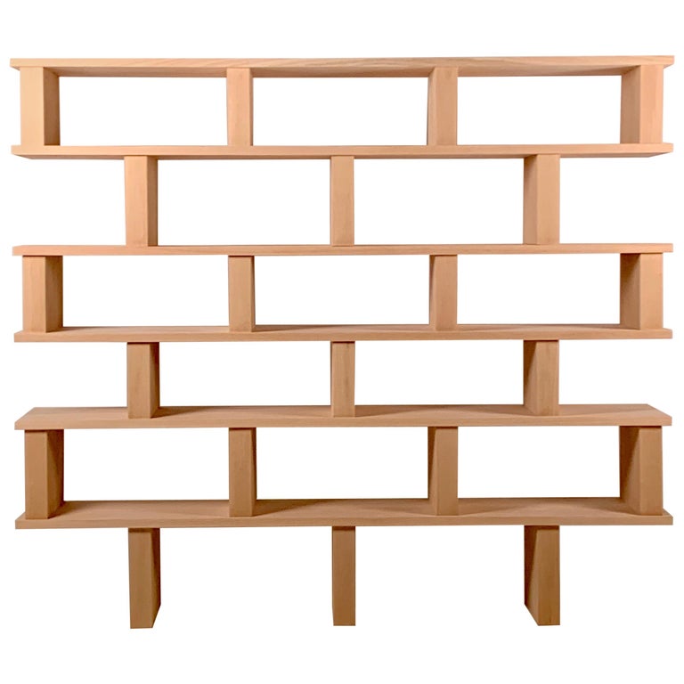 Six Shelves 'Verticale' Polished Oak Shelving Unit For Sale at 1stDibs