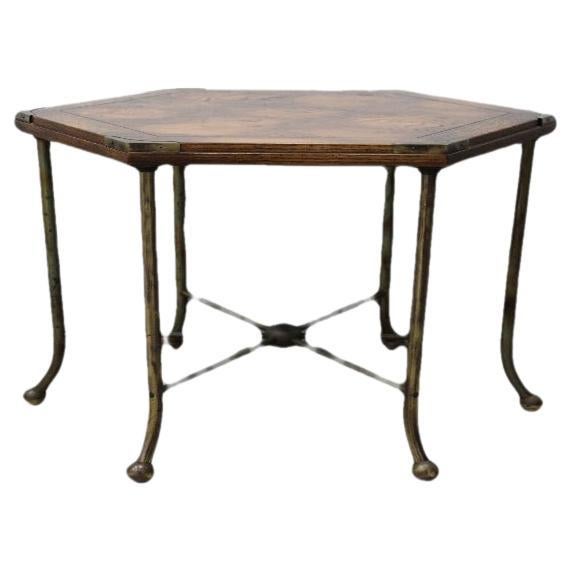 Six Sided Brass Mounted Wood Side Table For Sale