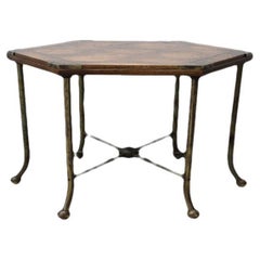 Vintage Six Sided Brass Mounted Wood Side Table